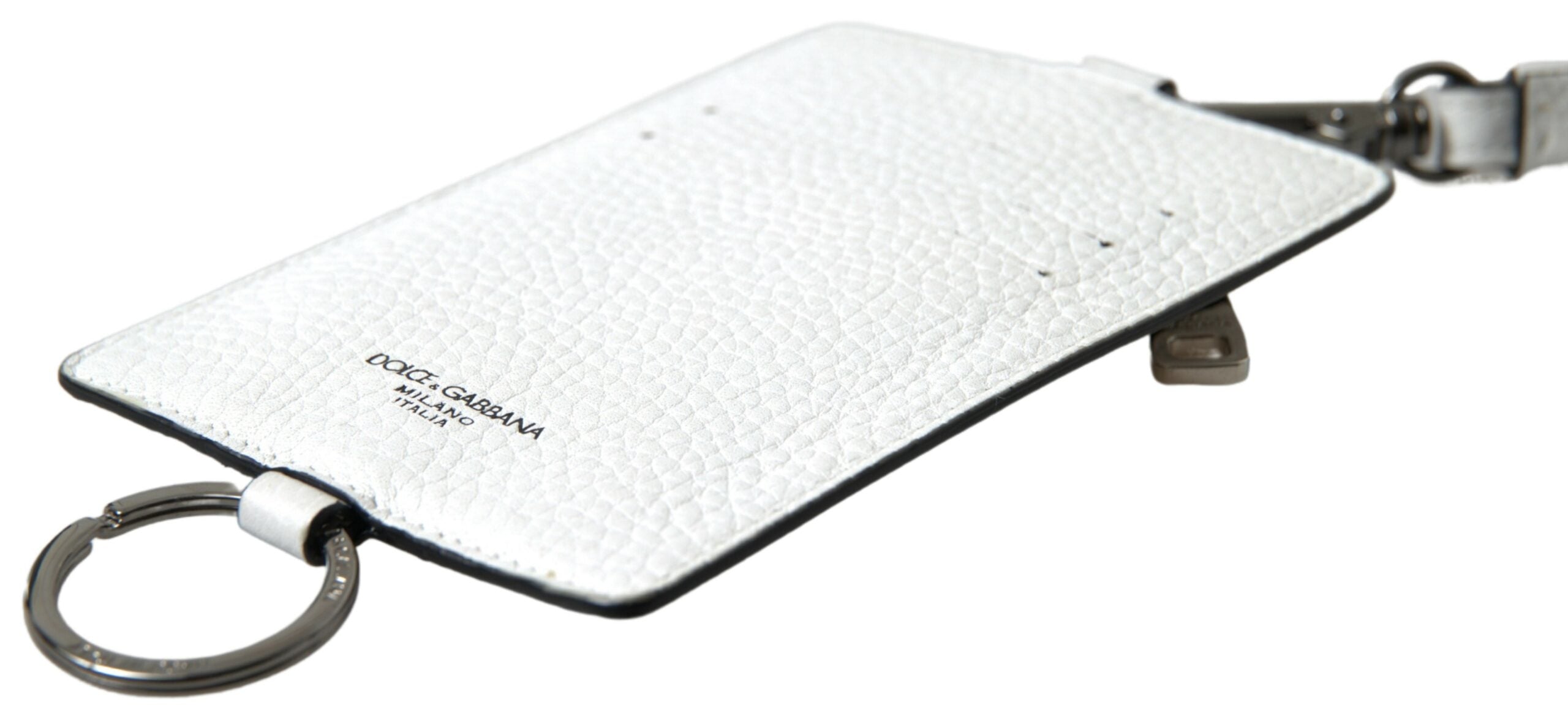 Porte-cartes élégant en cuir blanc Dolce &amp; Gabbana avec cordon