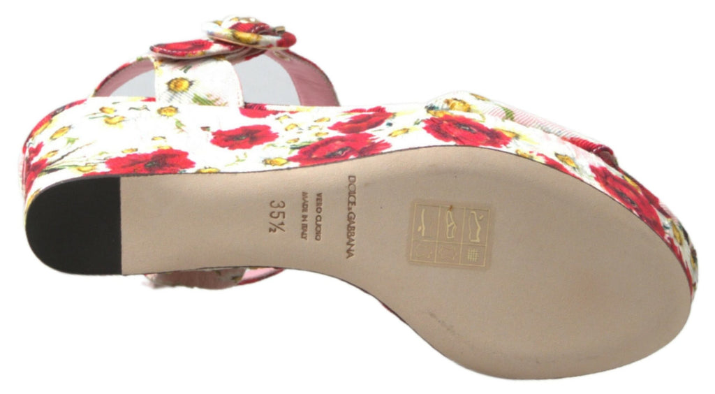 Sandales compensées à bride cheville fleurie Dolce &amp; Gabbana