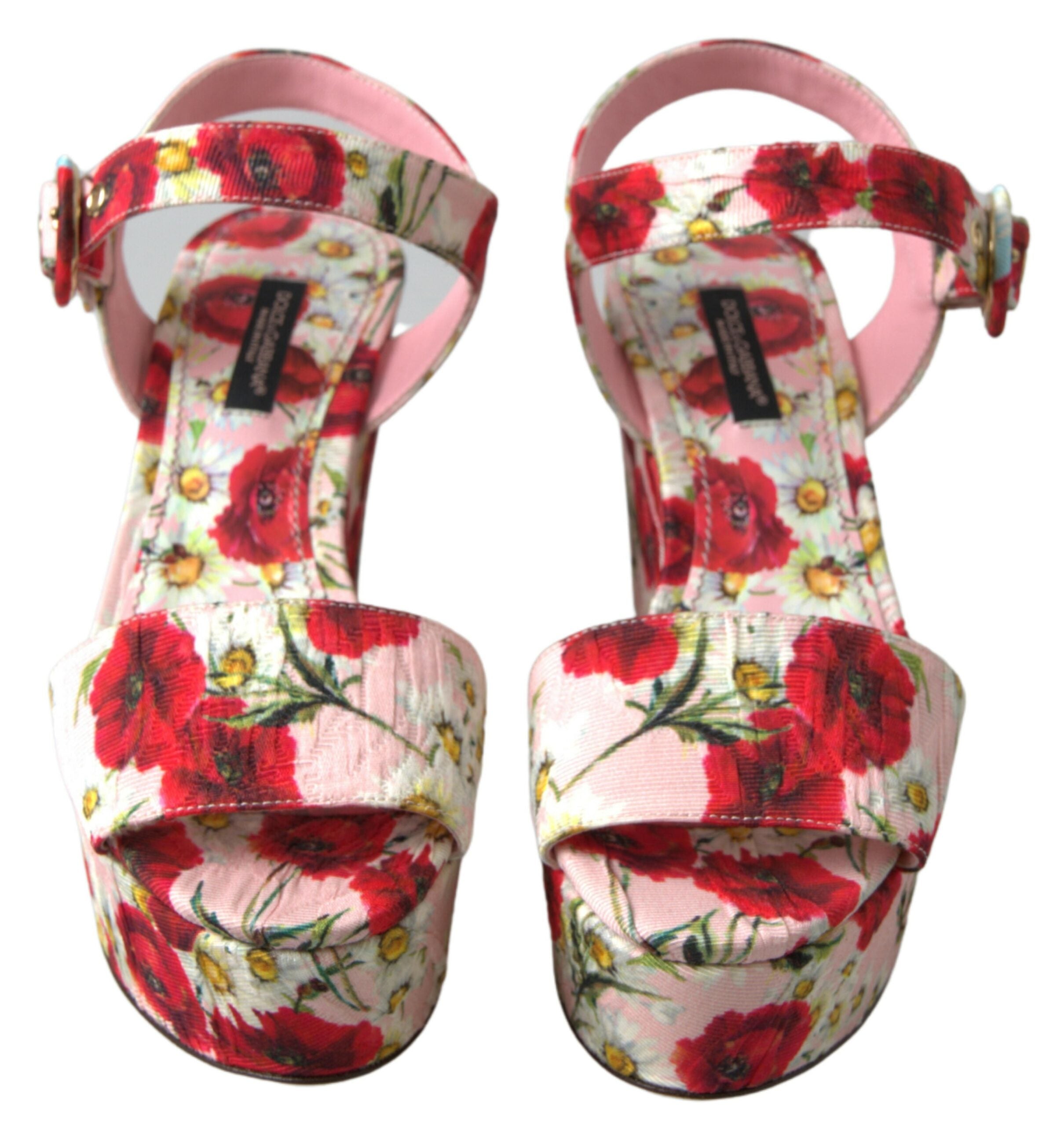Sandales compensées à bride cheville fleurie Dolce &amp; Gabbana