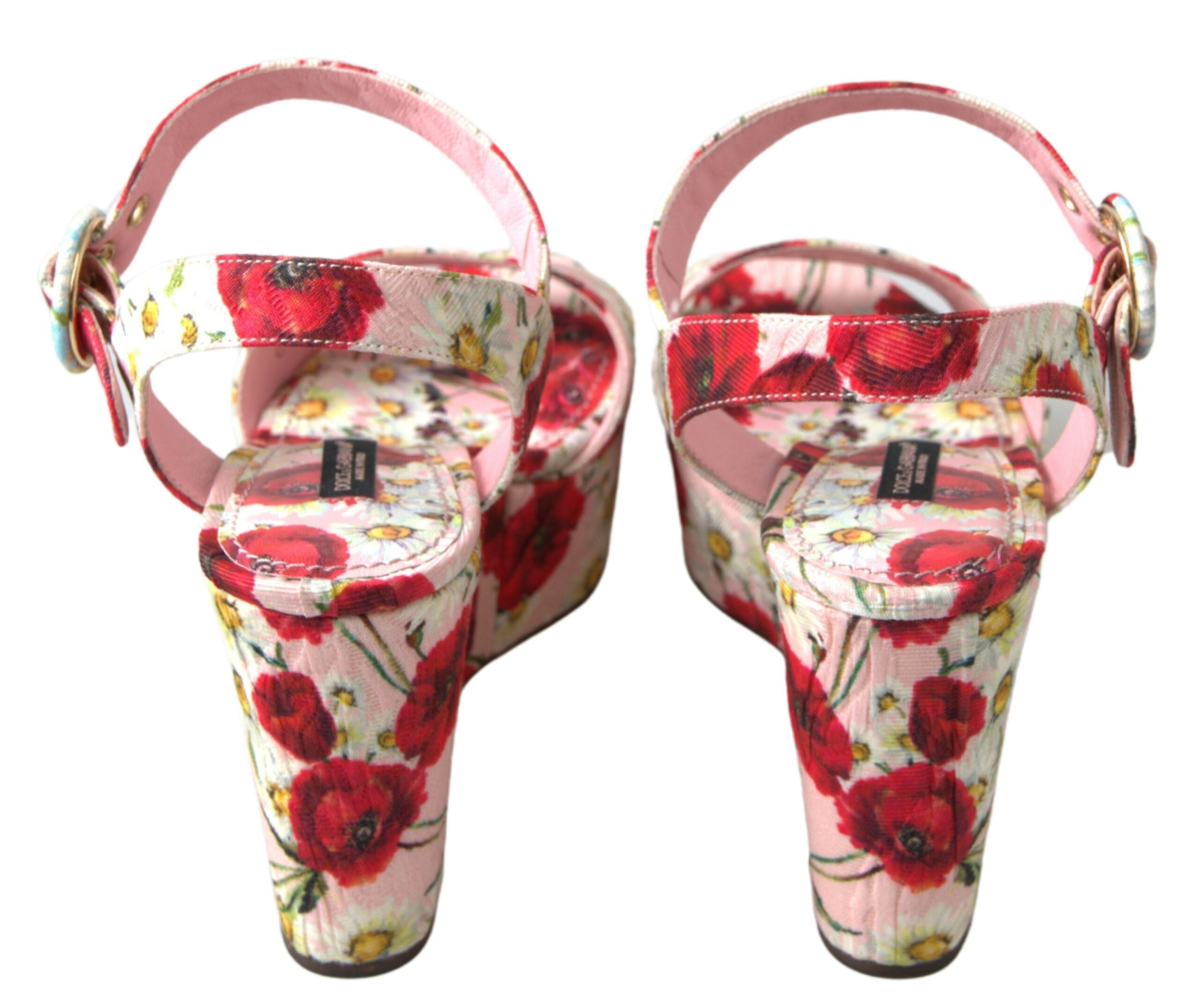 Sandales compensées à bride cheville fleurie Dolce &amp; Gabbana