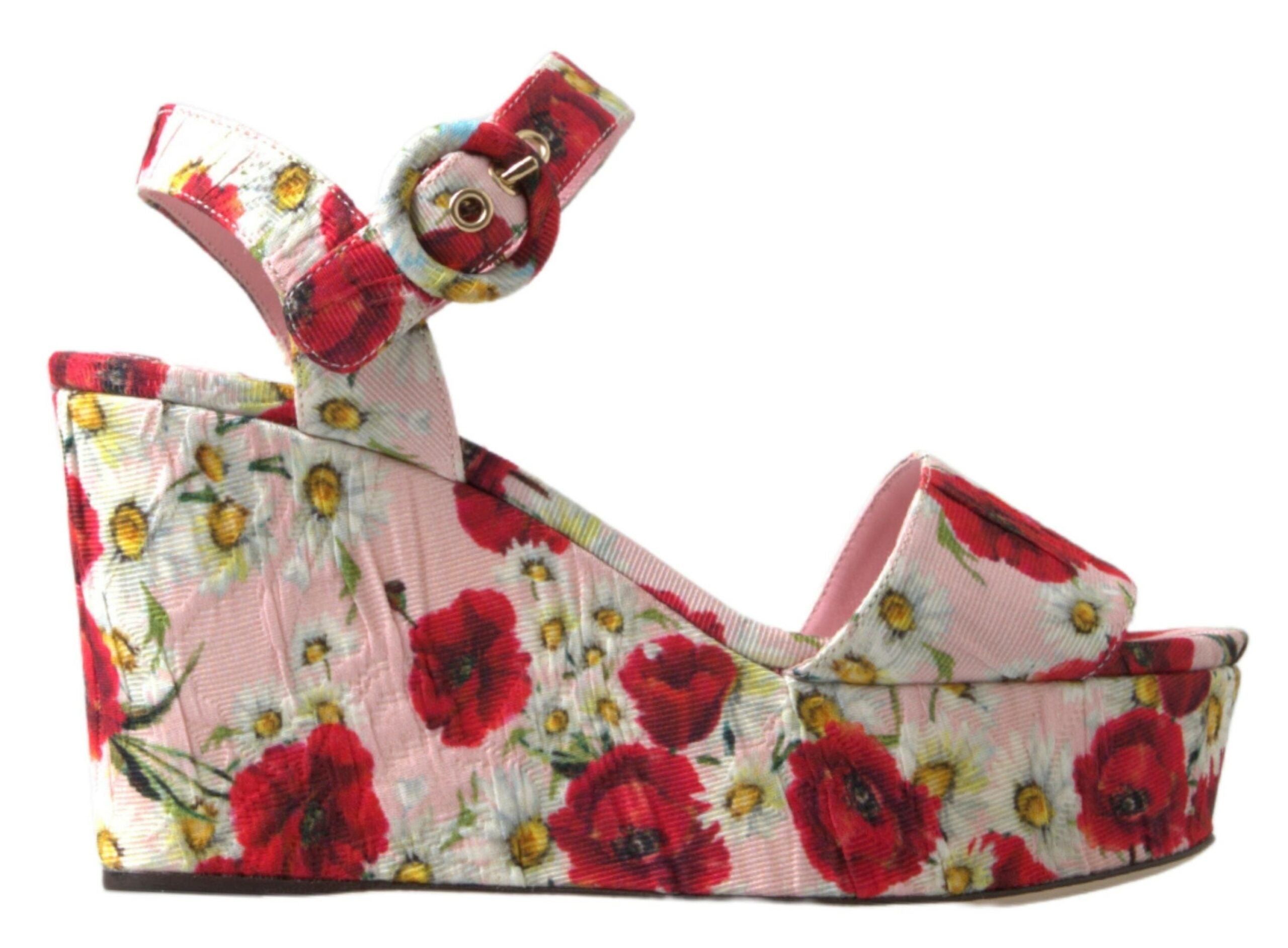 Sandales compensées à bride cheville fleurie Dolce &amp; Gabbana