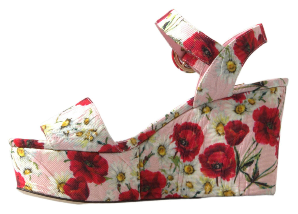 Sandales compensées à bride cheville fleurie Dolce &amp; Gabbana