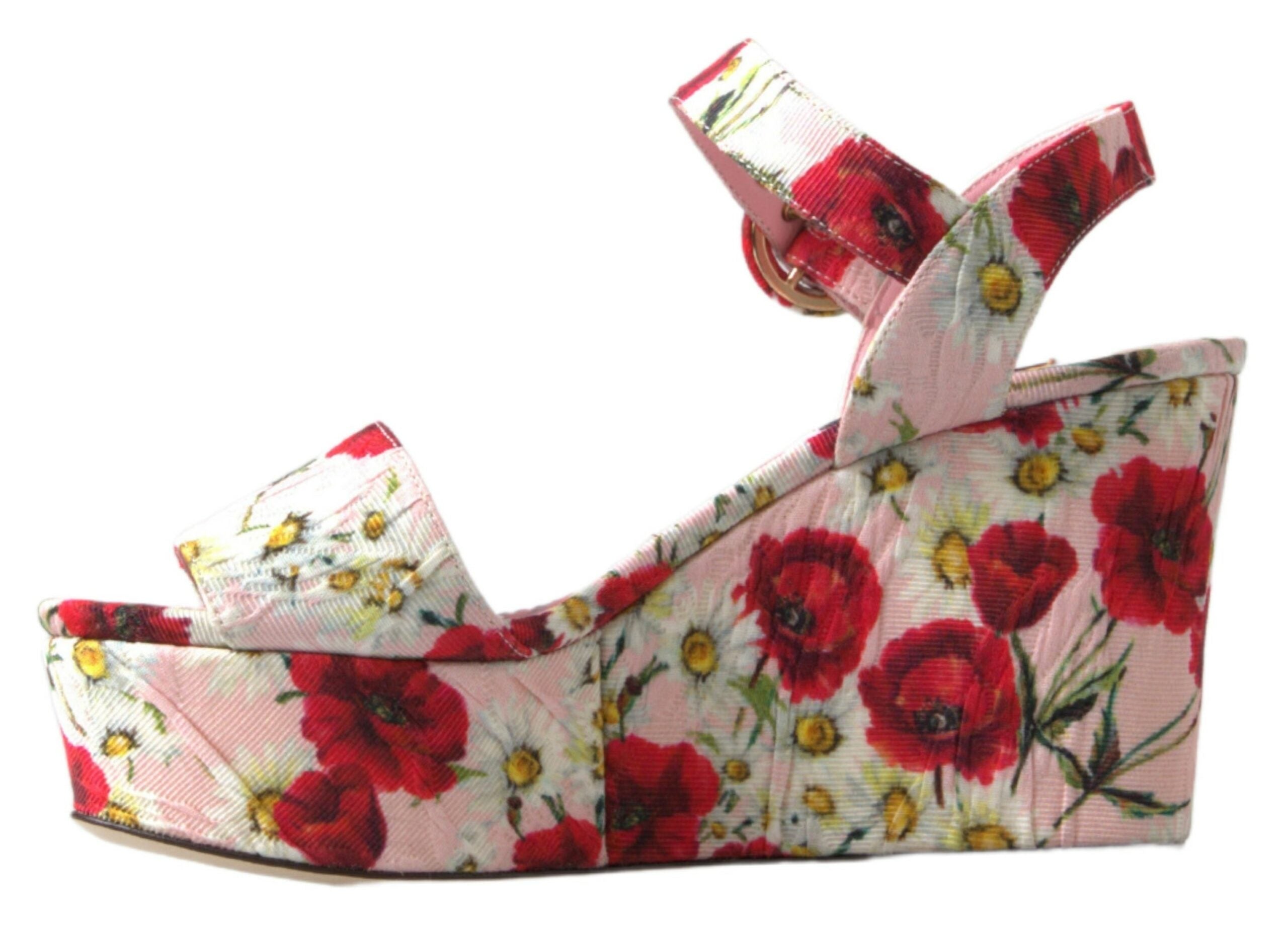 Sandales compensées à bride cheville fleurie Dolce &amp; Gabbana