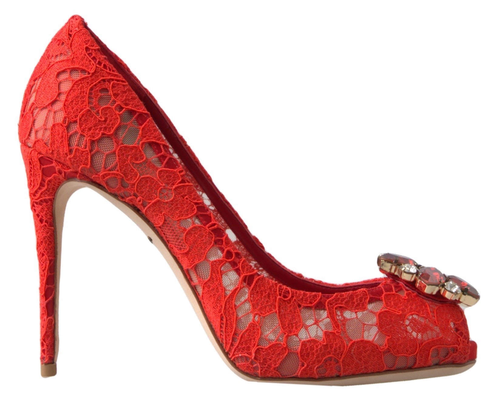 Escarpins Dolce &amp; Gabbana Chic en dentelle rouge ornés de cristaux