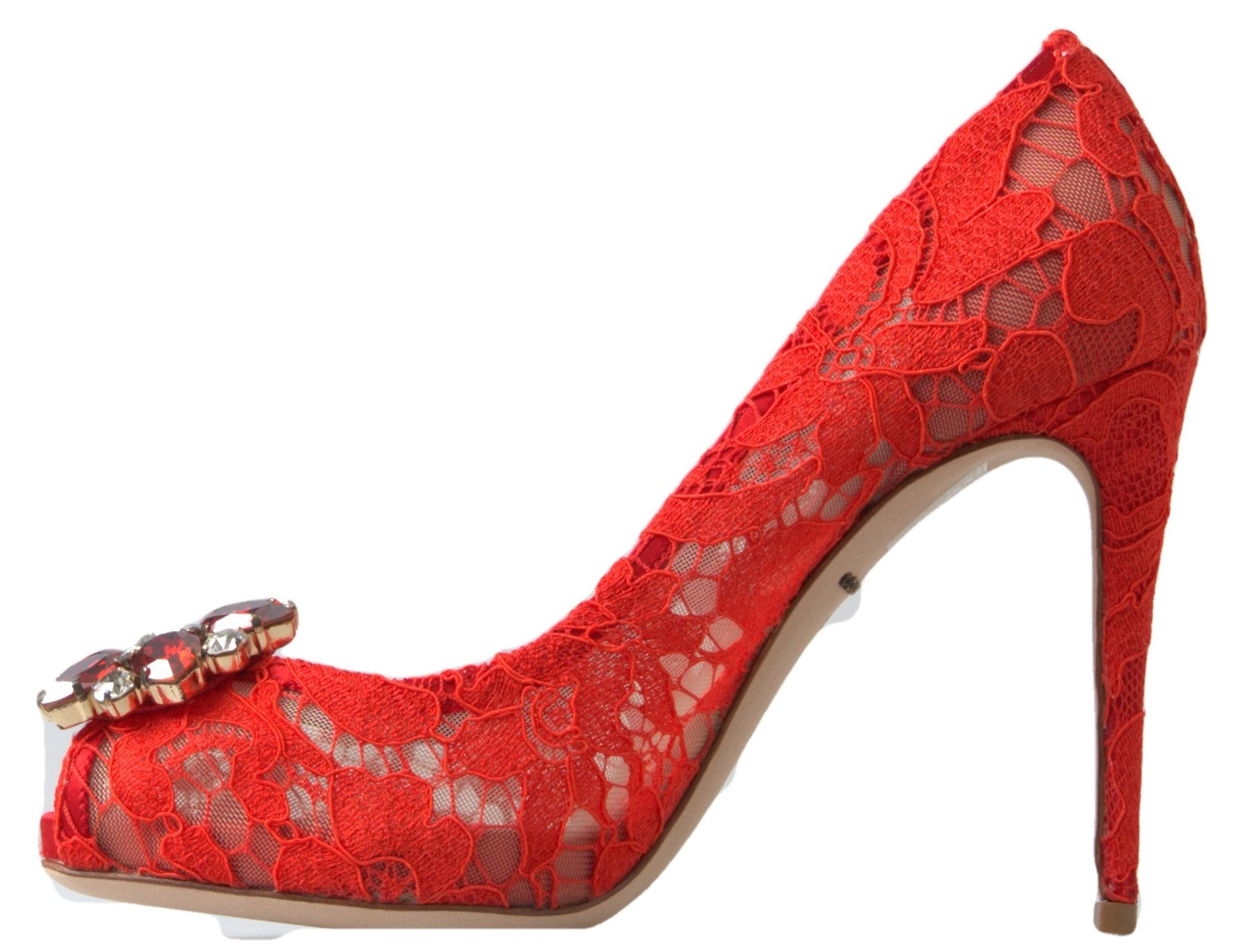 Escarpins Dolce &amp; Gabbana Chic en dentelle rouge ornés de cristaux