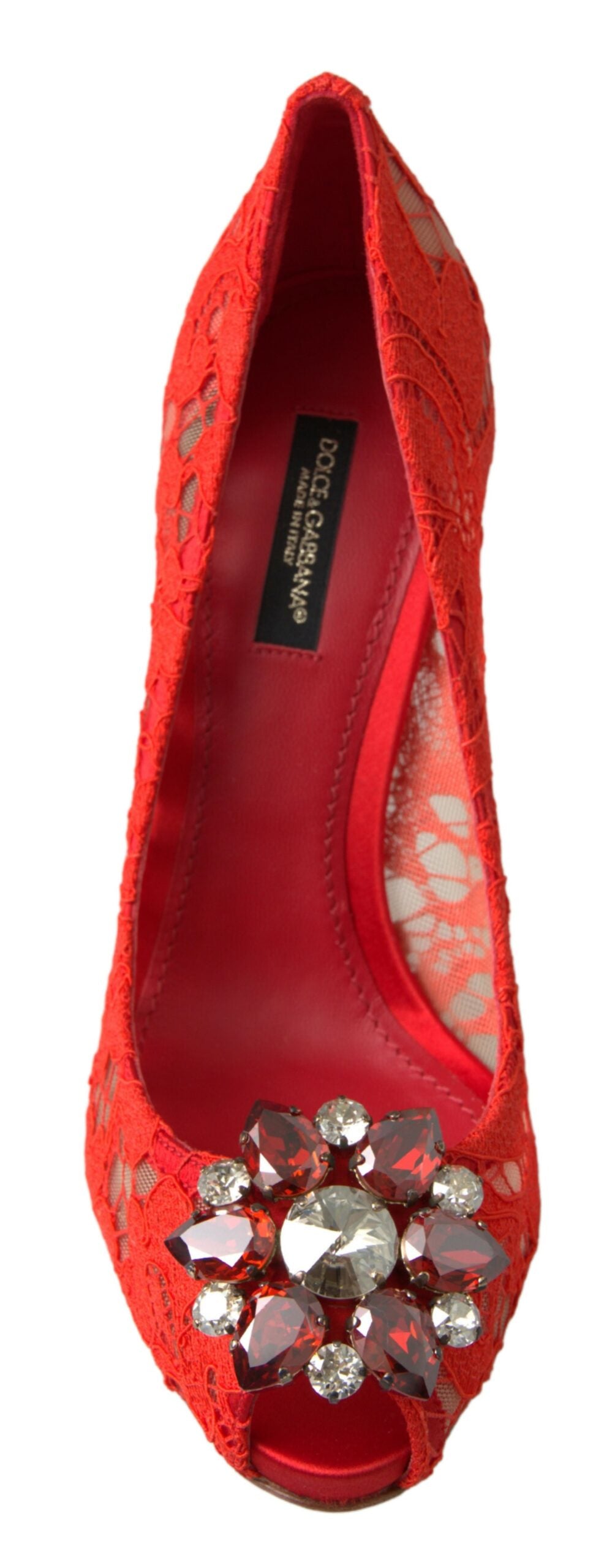 Escarpins Dolce &amp; Gabbana Chic en dentelle rouge ornés de cristaux