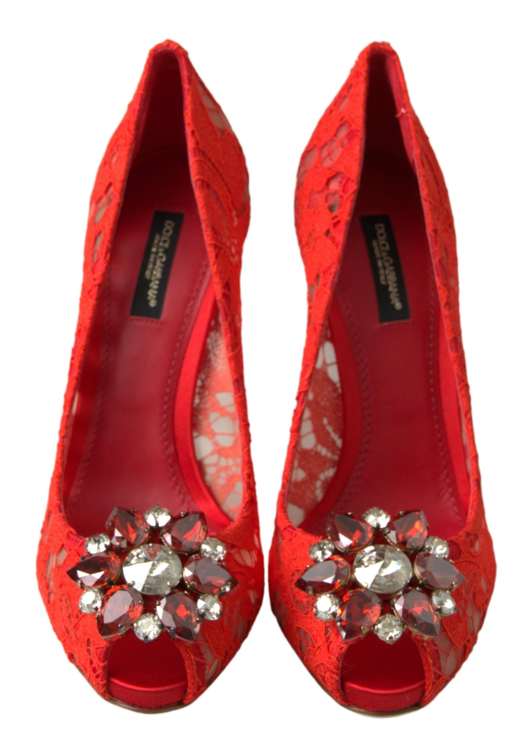 Escarpins Dolce &amp; Gabbana Chic en dentelle rouge ornés de cristaux