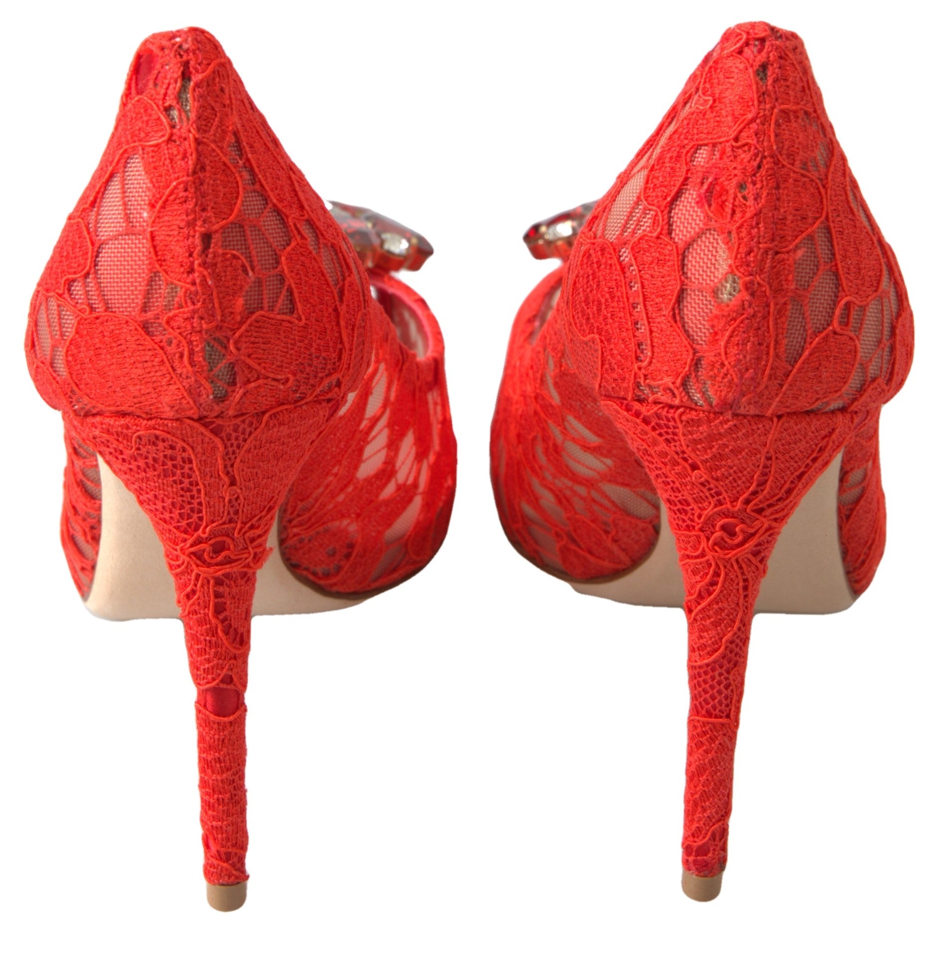 Escarpins Dolce &amp; Gabbana Chic en dentelle rouge ornés de cristaux