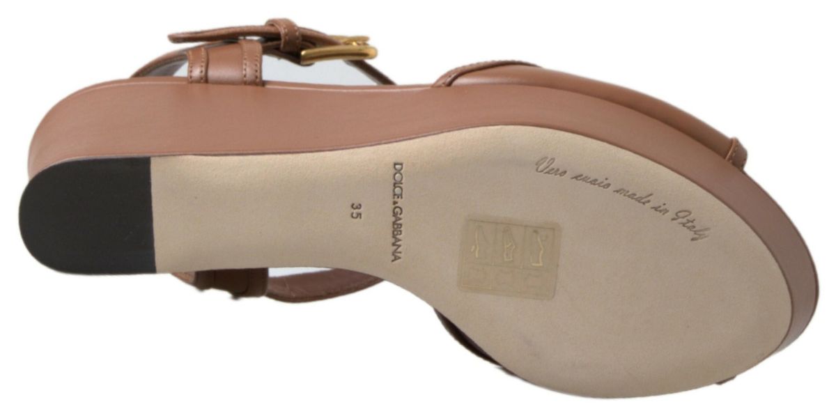 Dolce &amp; Gabbana Chic Chaussures compensées en cuir marron à bride de cheville