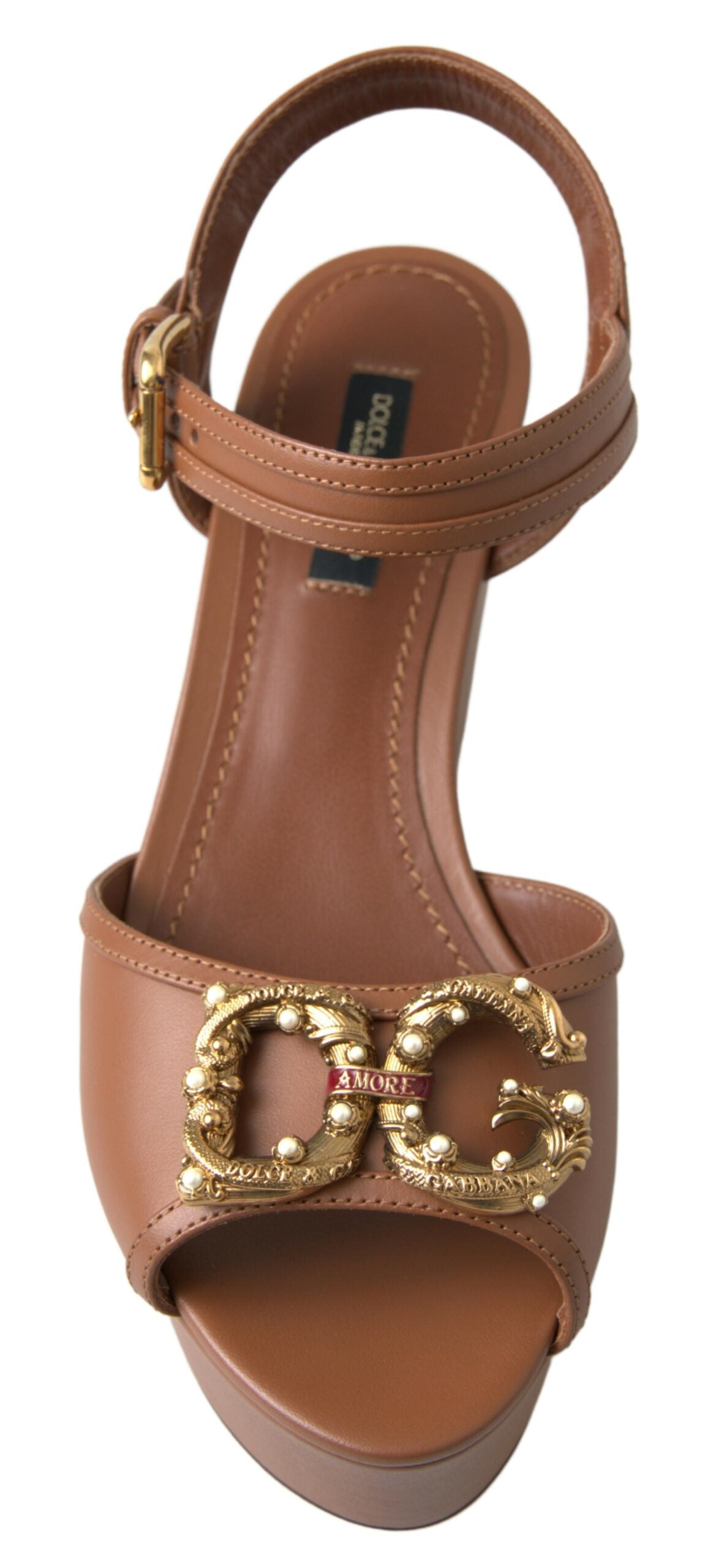 Dolce &amp; Gabbana Chic Chaussures compensées en cuir marron à bride de cheville