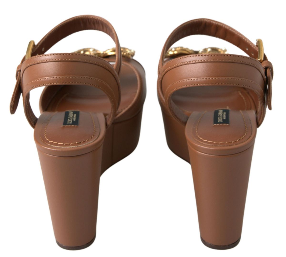 Dolce &amp; Gabbana Chic Chaussures compensées en cuir marron à bride de cheville