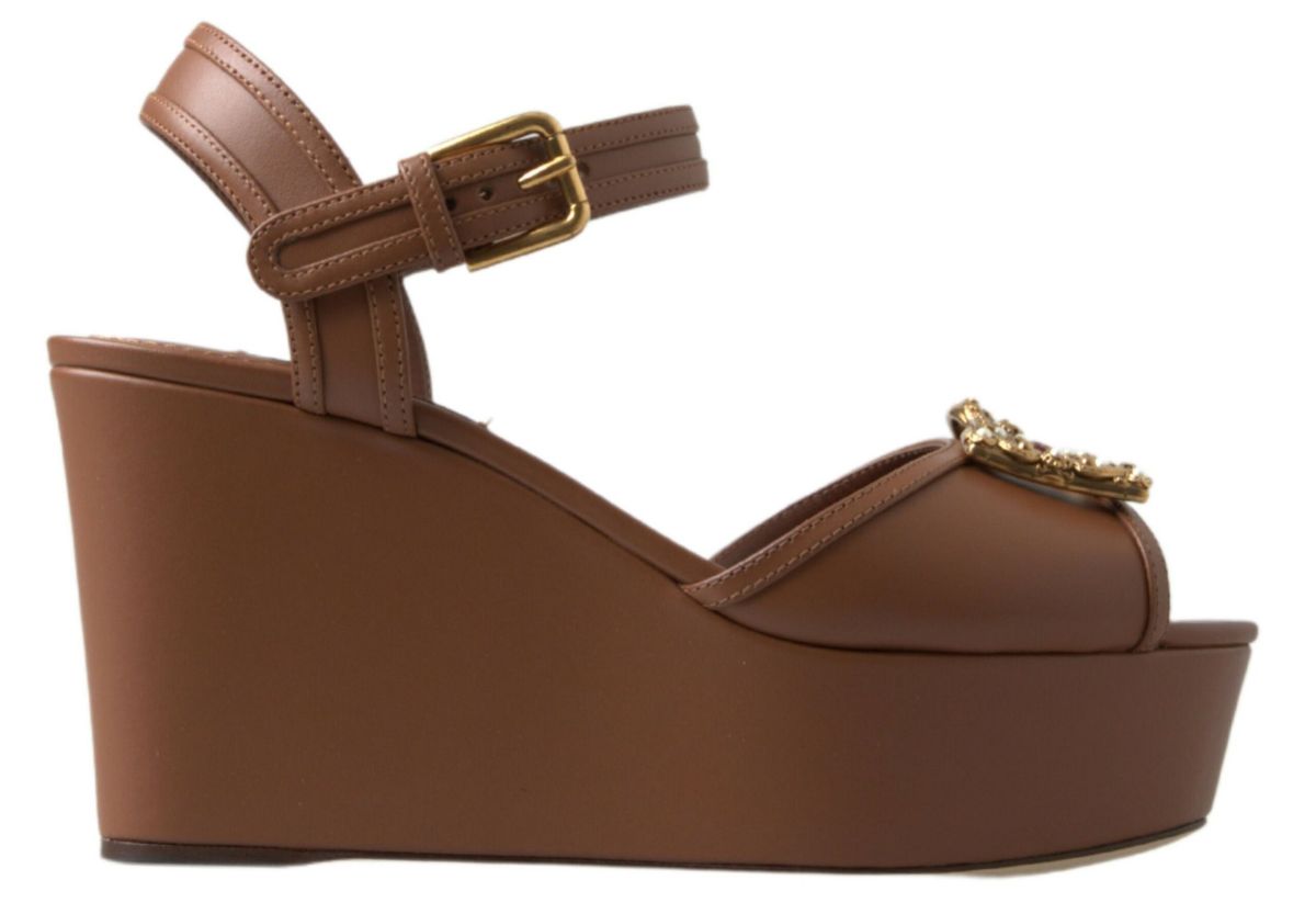 Dolce &amp; Gabbana Chic Chaussures compensées en cuir marron à bride de cheville