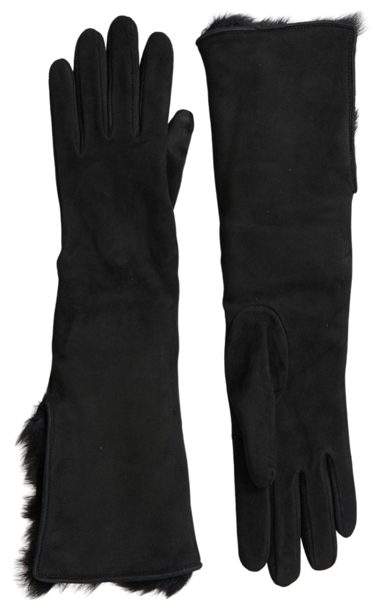 Dolce &amp; Gabbana Elegante ellenbogenlange Lederhandschuhe mit Pelzbesatz
