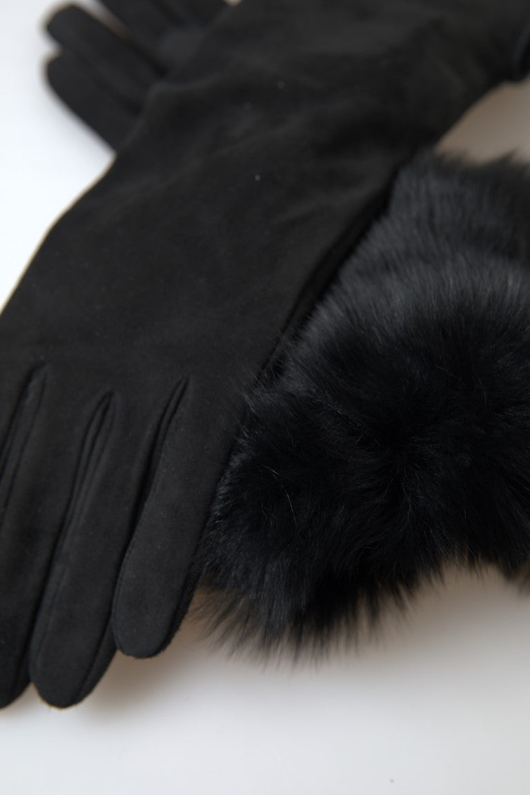 Dolce &amp; Gabbana Elegante ellenbogenlange Lederhandschuhe mit Pelzbesatz