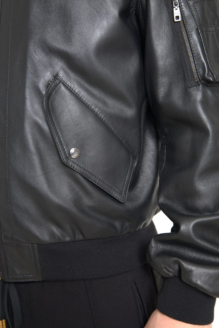 Dolce &amp; Gabbana Élégant blouson aviateur en cuir noir
