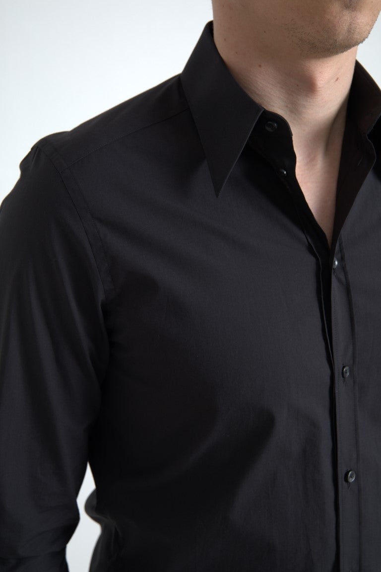 Chemise habillée élégante en coton noir coupe slim Dolce &amp; Gabbana
