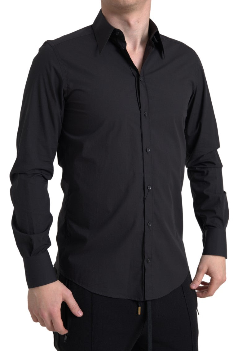 Chemise habillée élégante en coton noir coupe slim Dolce &amp; Gabbana