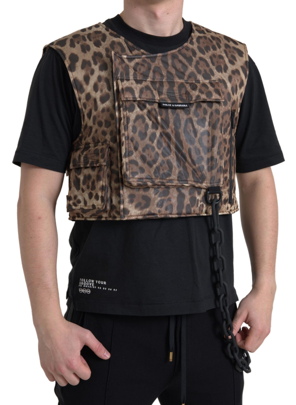Gilet léopard en soie Dolce &amp; Gabbana, vêtements de sport exclusifs