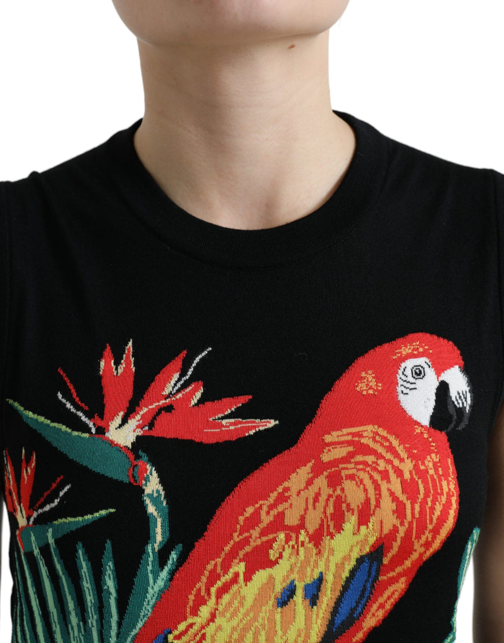 Dolce &amp; Gabbana Élégant débardeur ras du cou en laine et soie avec broderie oiseau