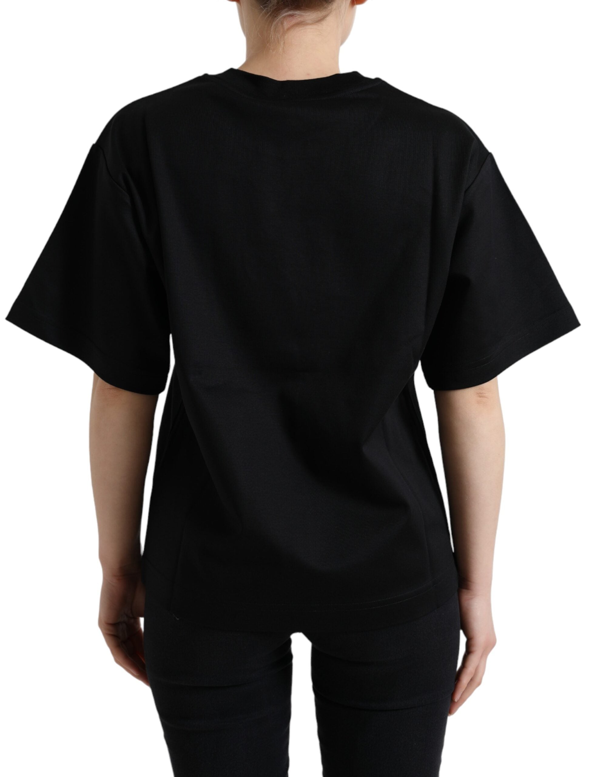 Dolce &amp; Gabbana Elegantes schwarzes T-Shirt mit Kristallverzierung