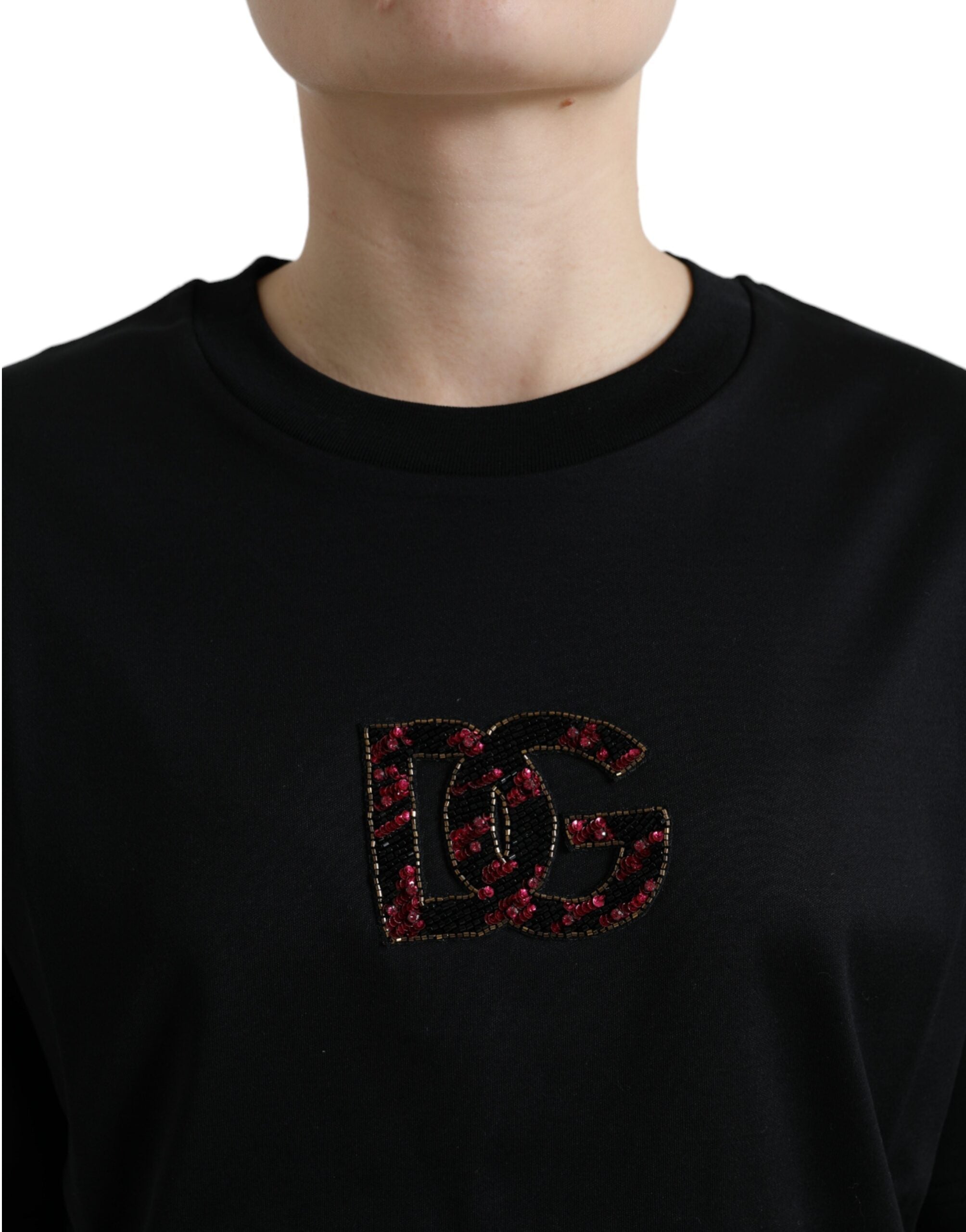 Dolce &amp; Gabbana Elegantes schwarzes T-Shirt mit Kristallverzierung