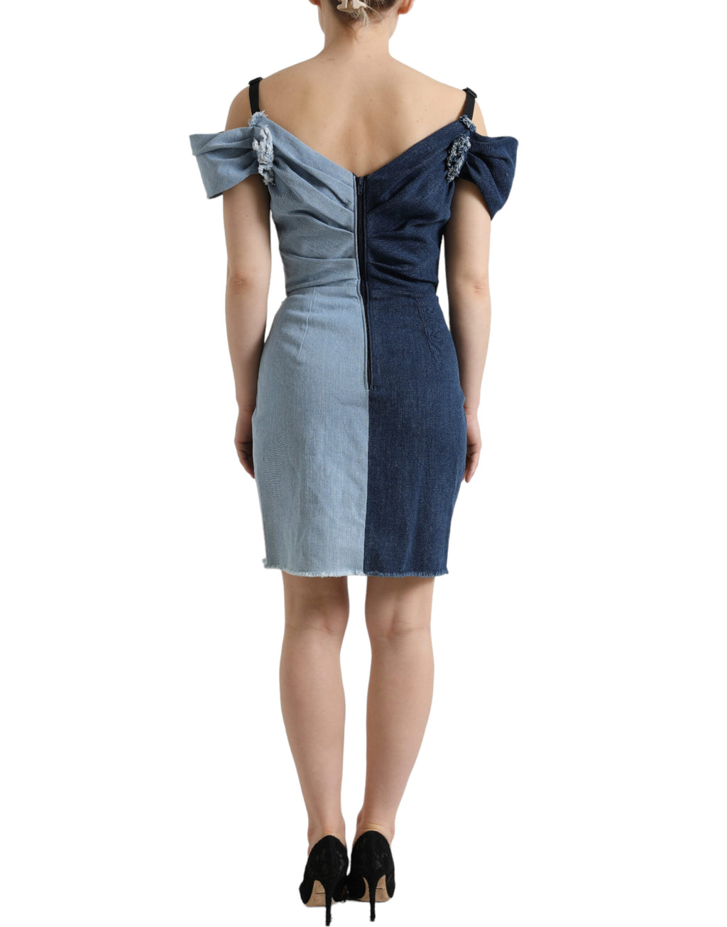 Dolce &amp; Gabbana Élégante robe fourreau bleue bicolore