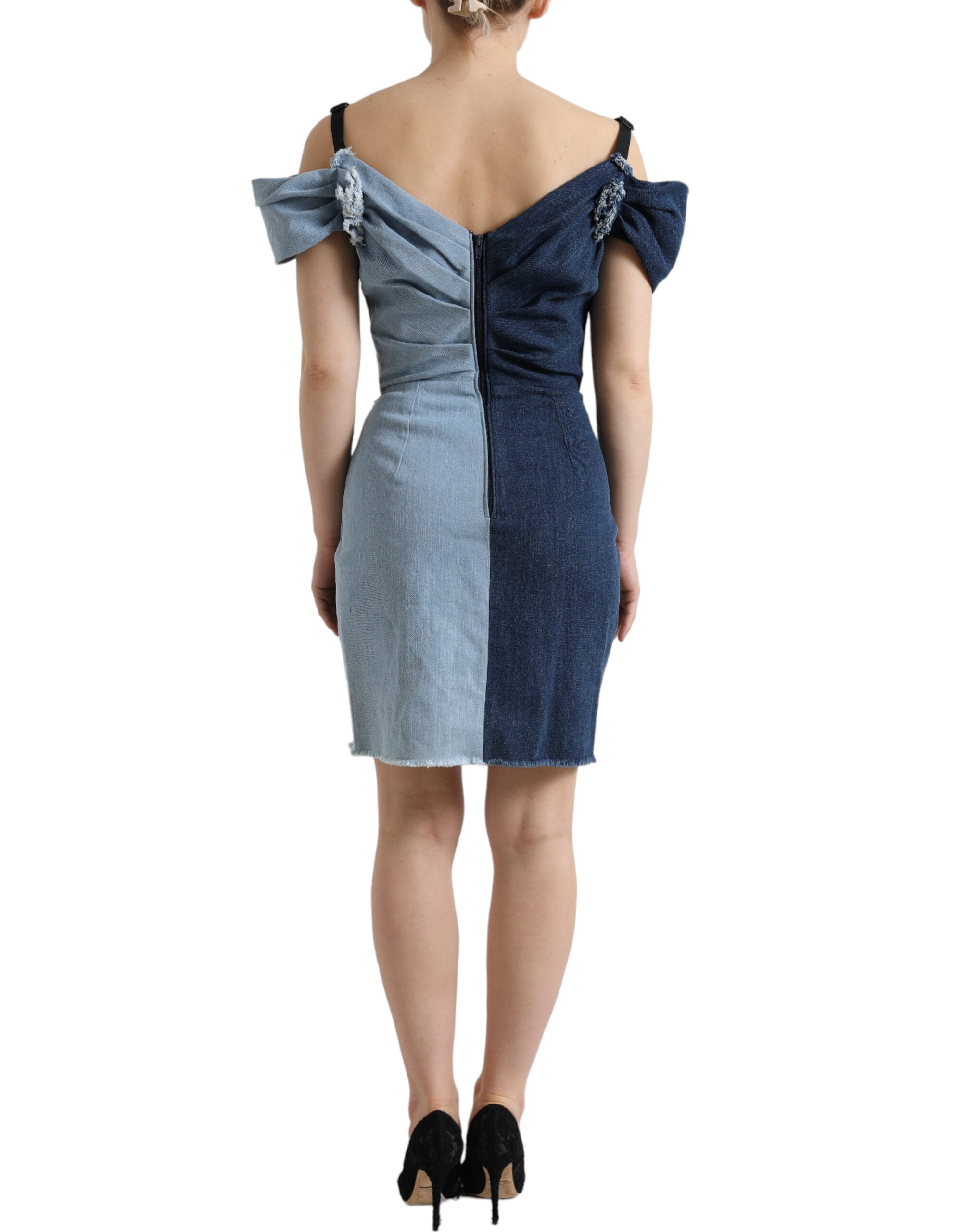 Dolce &amp; Gabbana Élégante robe fourreau bleue bicolore