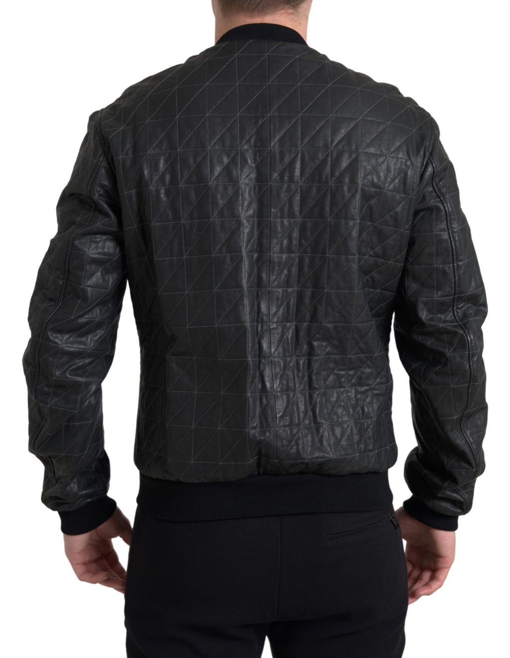 Dolce &amp; Gabbana Élégant blouson aviateur en cuir noir