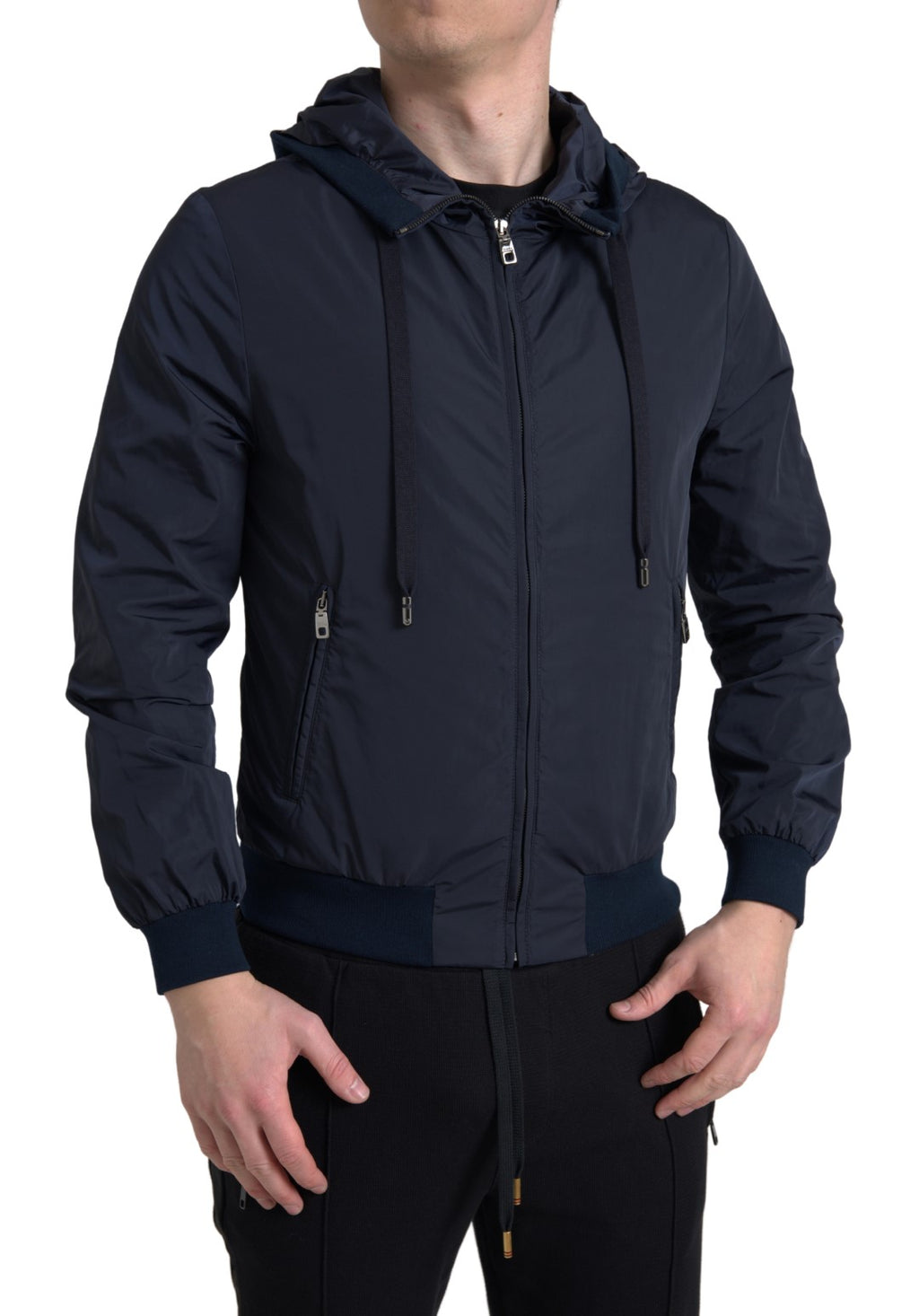 Dolce &amp; Gabbana Elegantes blaues Kapuzensweatshirt mit Reißverschluss