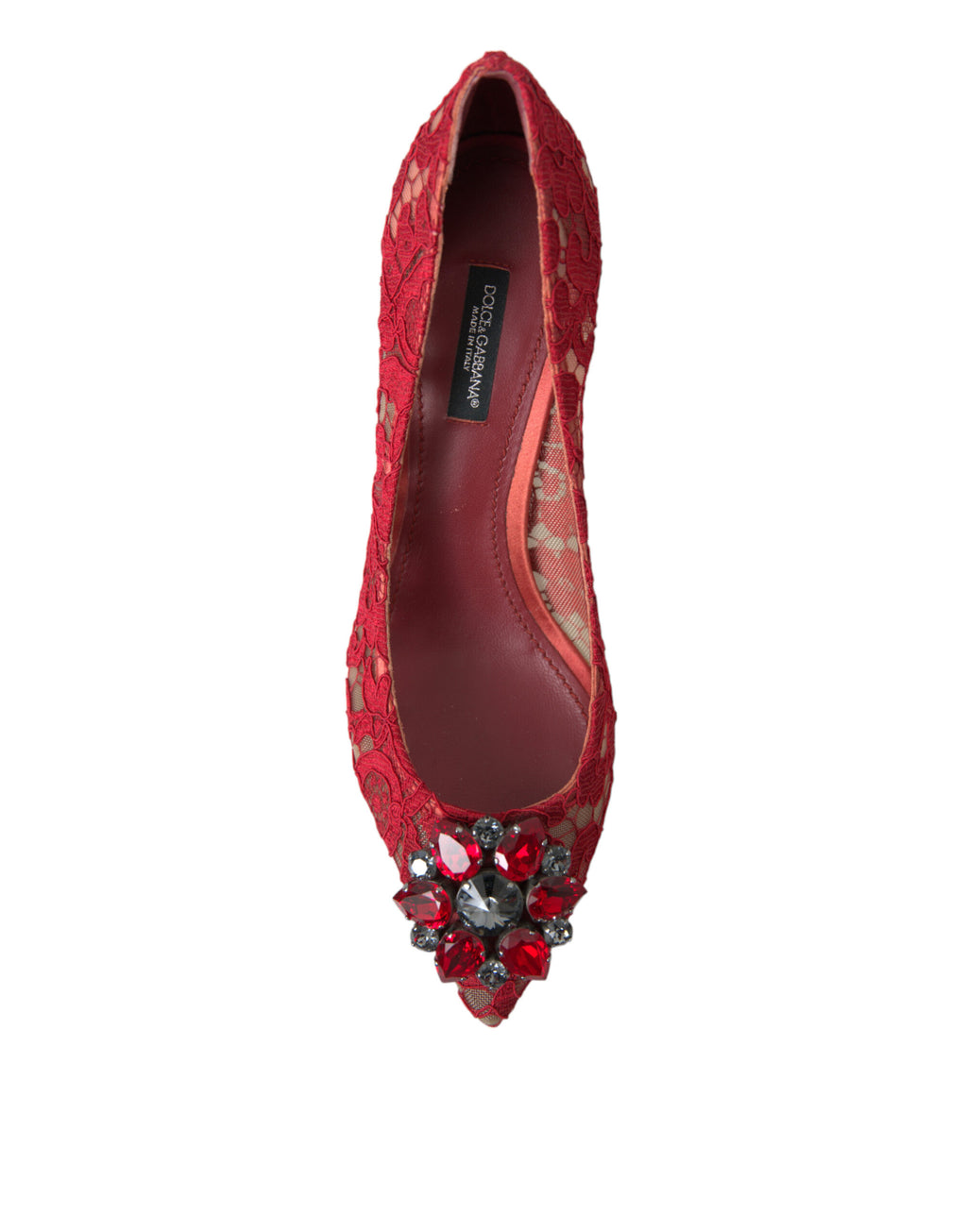 Dolce &amp; Gabbana Strahlend rote Spitzen-Pumps mit Kristallen