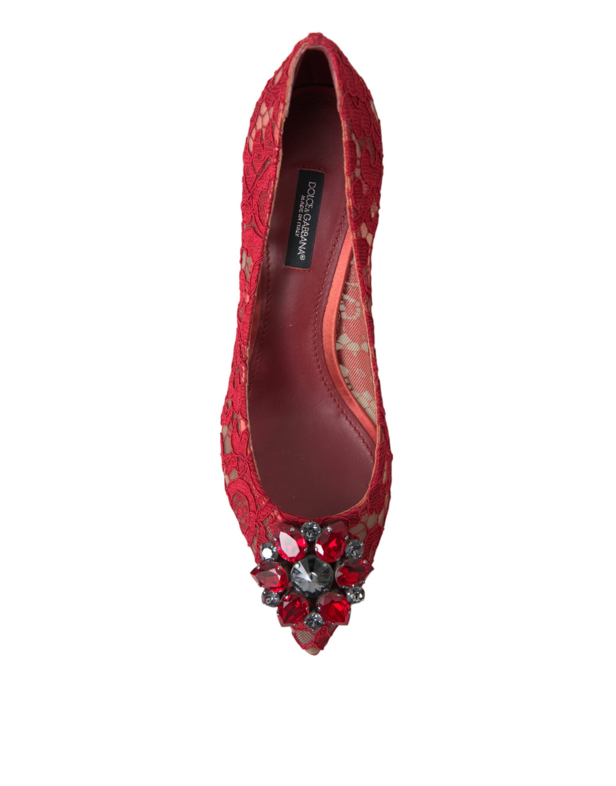 Dolce &amp; Gabbana Strahlend rote Spitzen-Pumps mit Kristallen