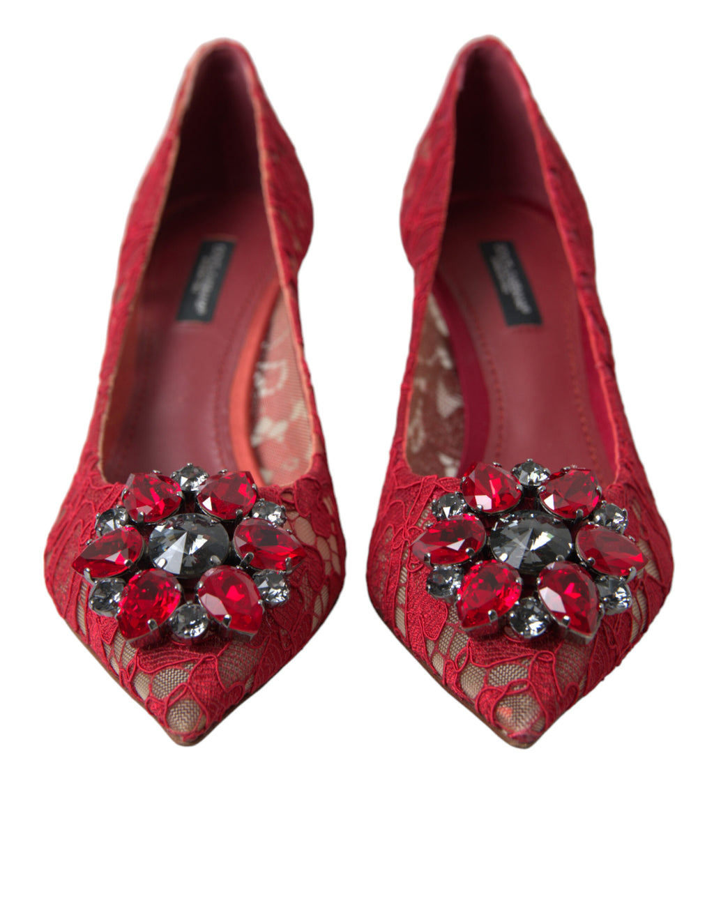 Dolce &amp; Gabbana Strahlend rote Spitzen-Pumps mit Kristallen