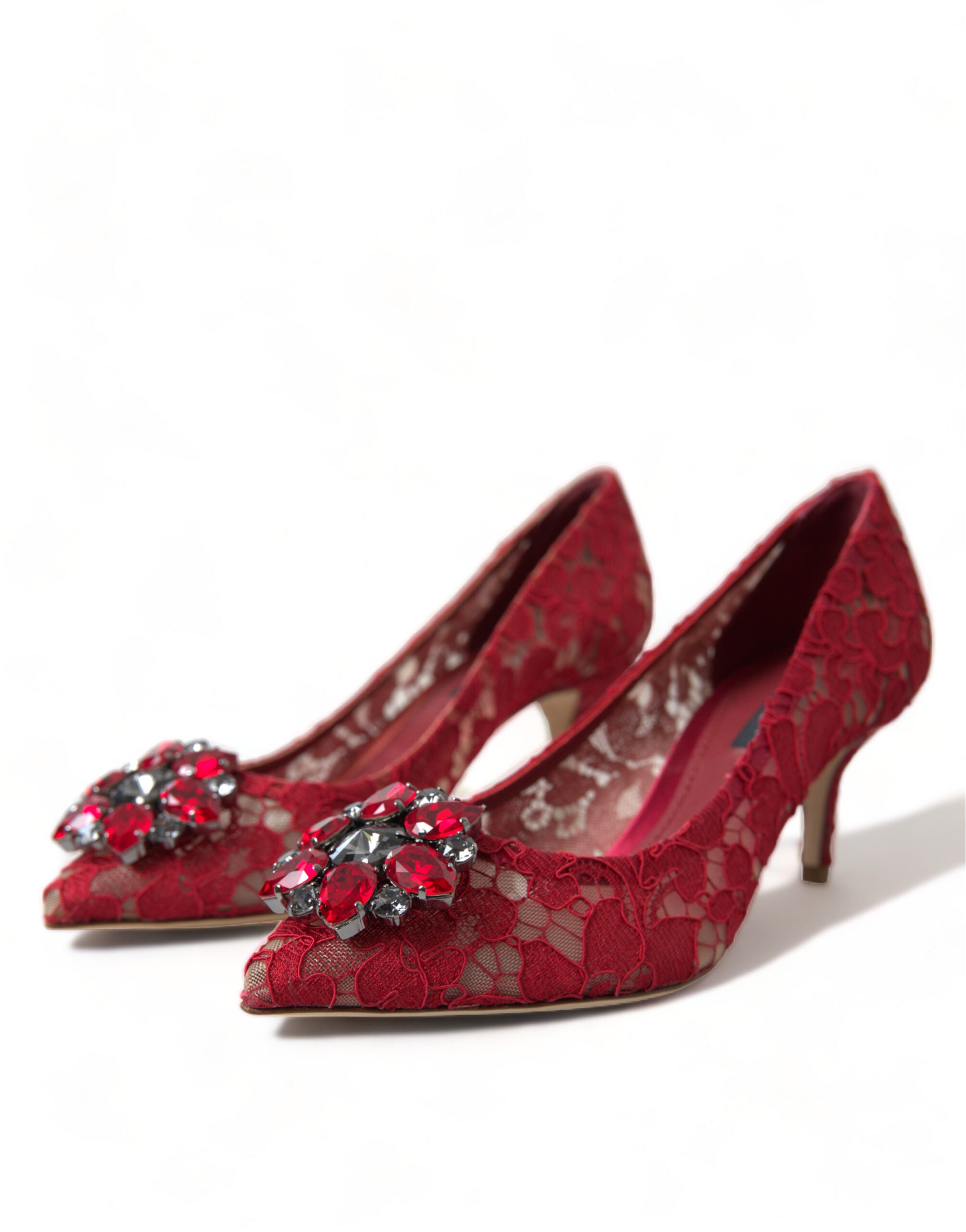 Dolce &amp; Gabbana Strahlend rote Spitzen-Pumps mit Kristallen