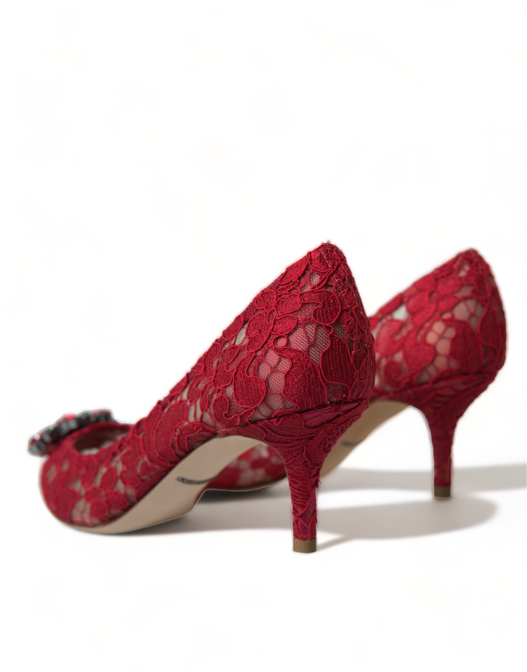Dolce &amp; Gabbana Strahlend rote Spitzen-Pumps mit Kristallen