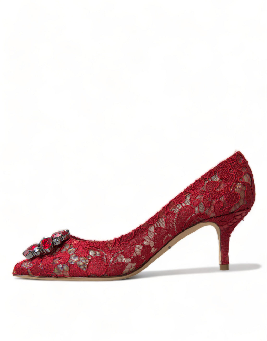 Dolce &amp; Gabbana Strahlend rote Spitzen-Pumps mit Kristallen