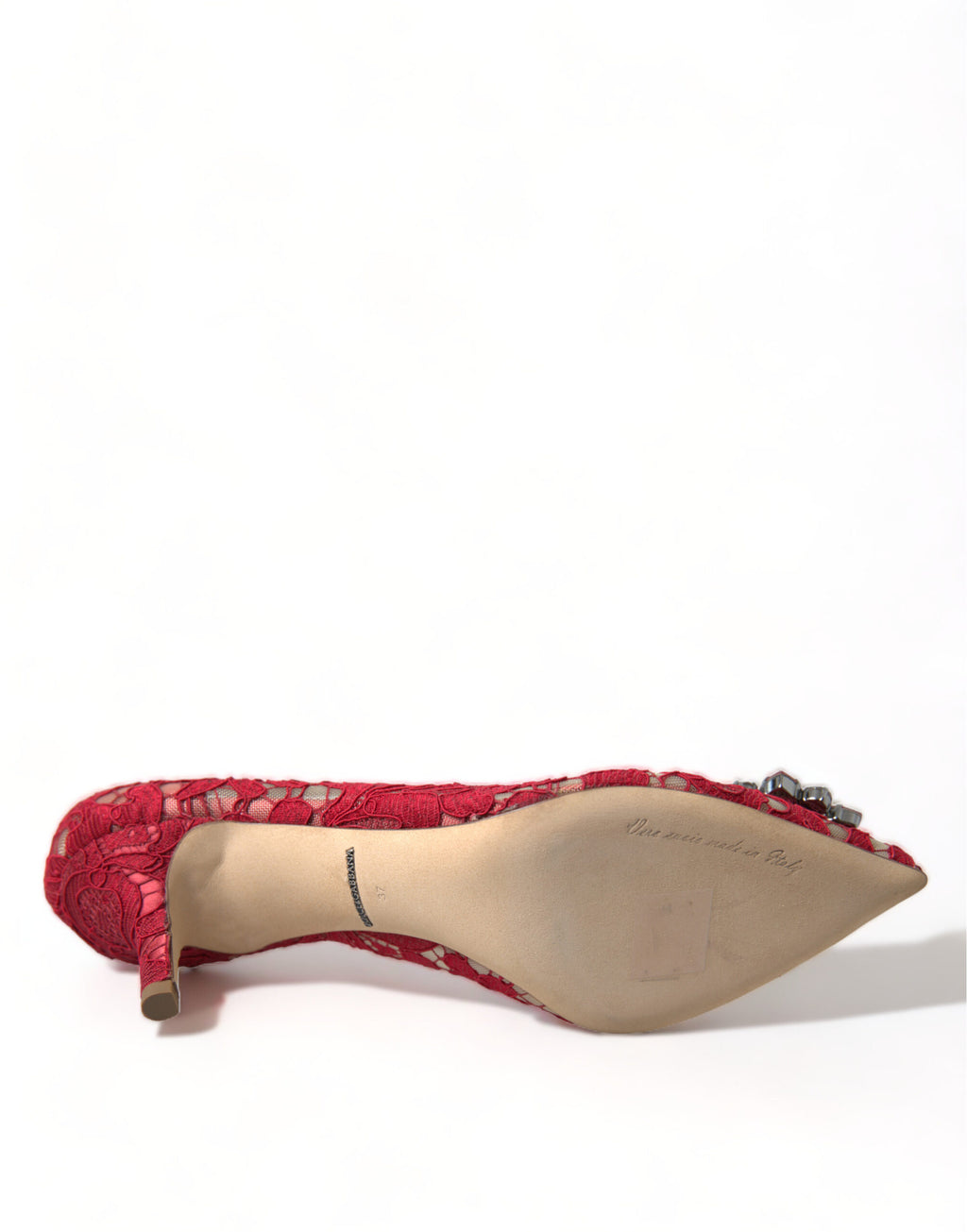 Dolce &amp; Gabbana Strahlend rote Spitzen-Pumps mit Kristallen