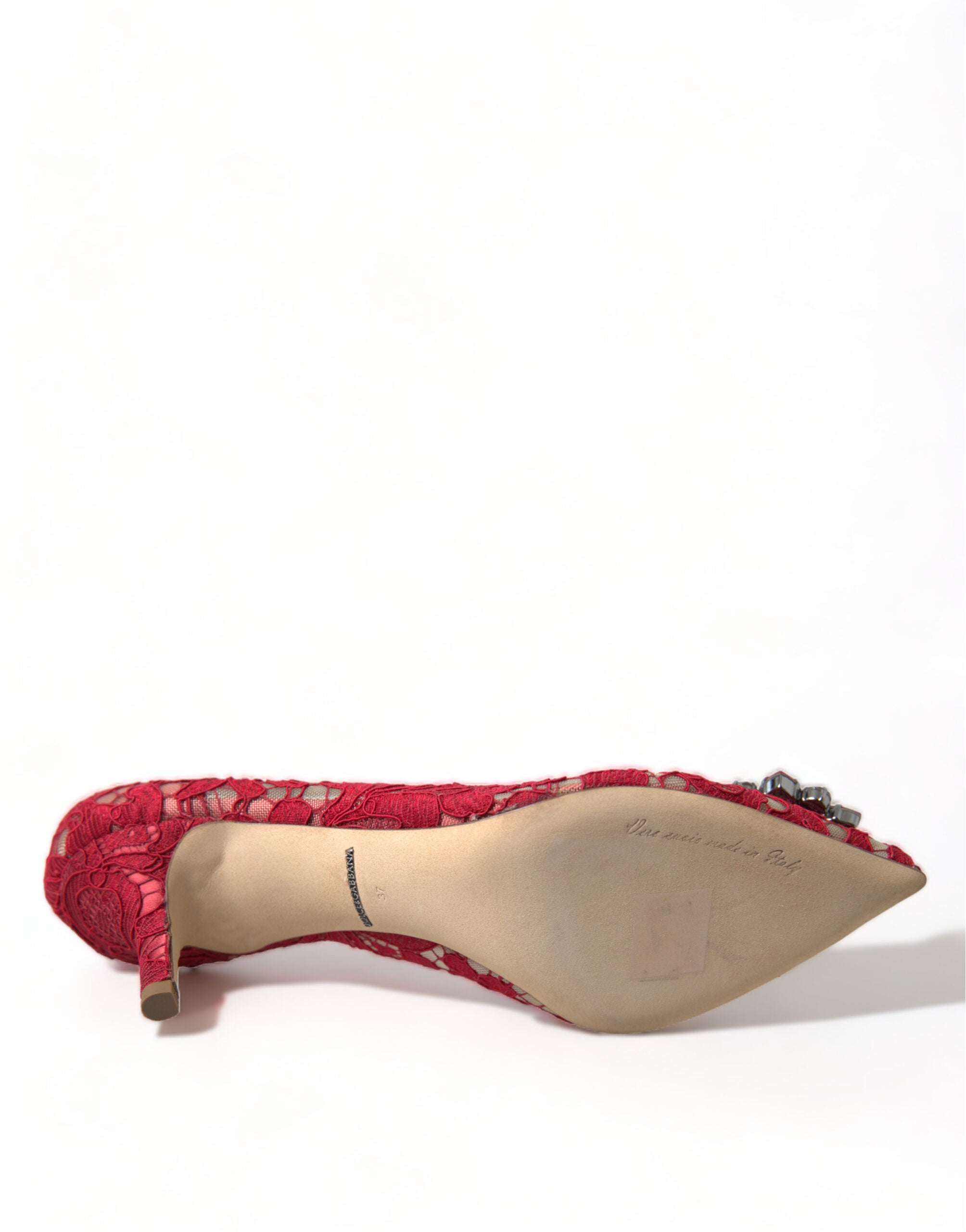 Dolce &amp; Gabbana Strahlend rote Spitzen-Pumps mit Kristallen
