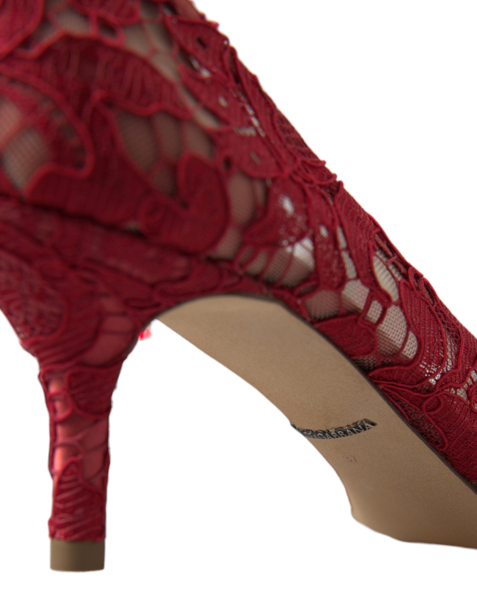 Dolce &amp; Gabbana Strahlend rote Spitzen-Pumps mit Kristallen