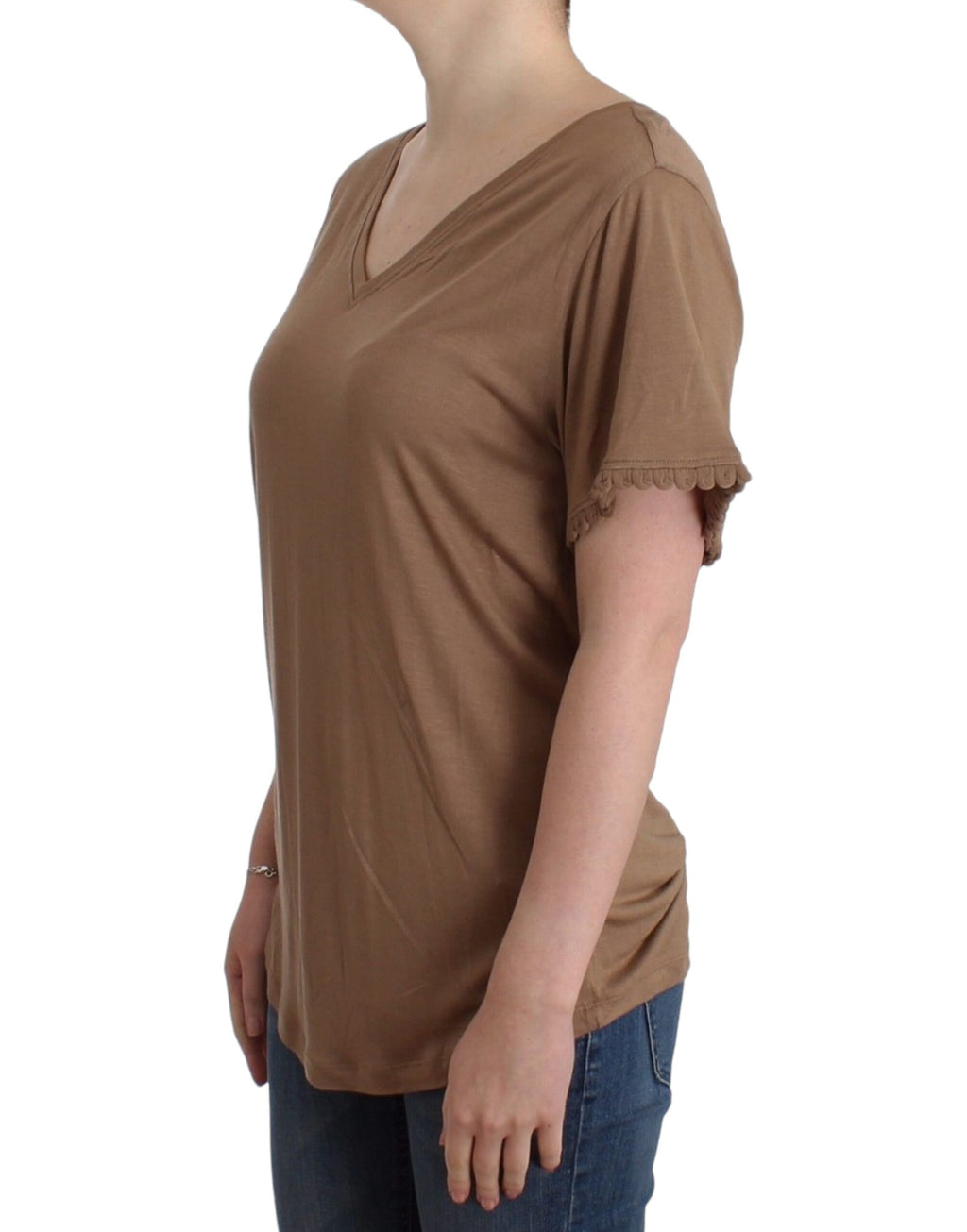 John Galliano Elegantes kurzärmeliges braunes Rayon-Top - Siebentaschen