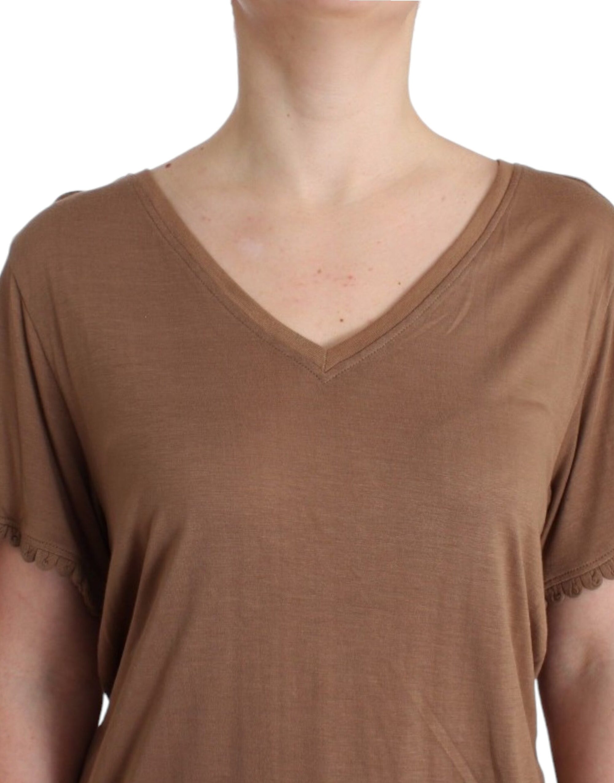 John Galliano Elegantes kurzärmeliges braunes Rayon-Top - Siebentaschen