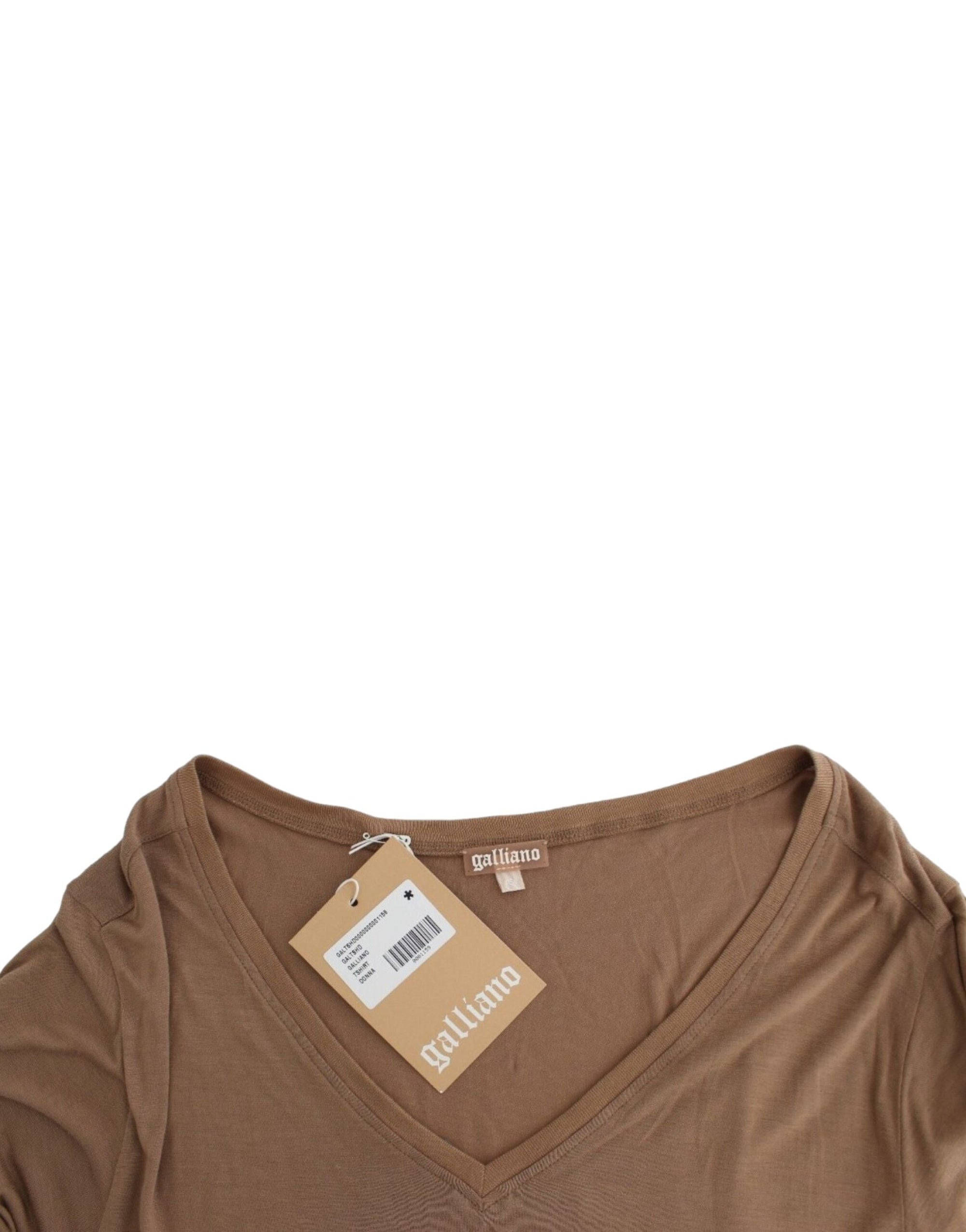 John Galliano Elegantes kurzärmeliges braunes Rayon-Top - Siebentaschen