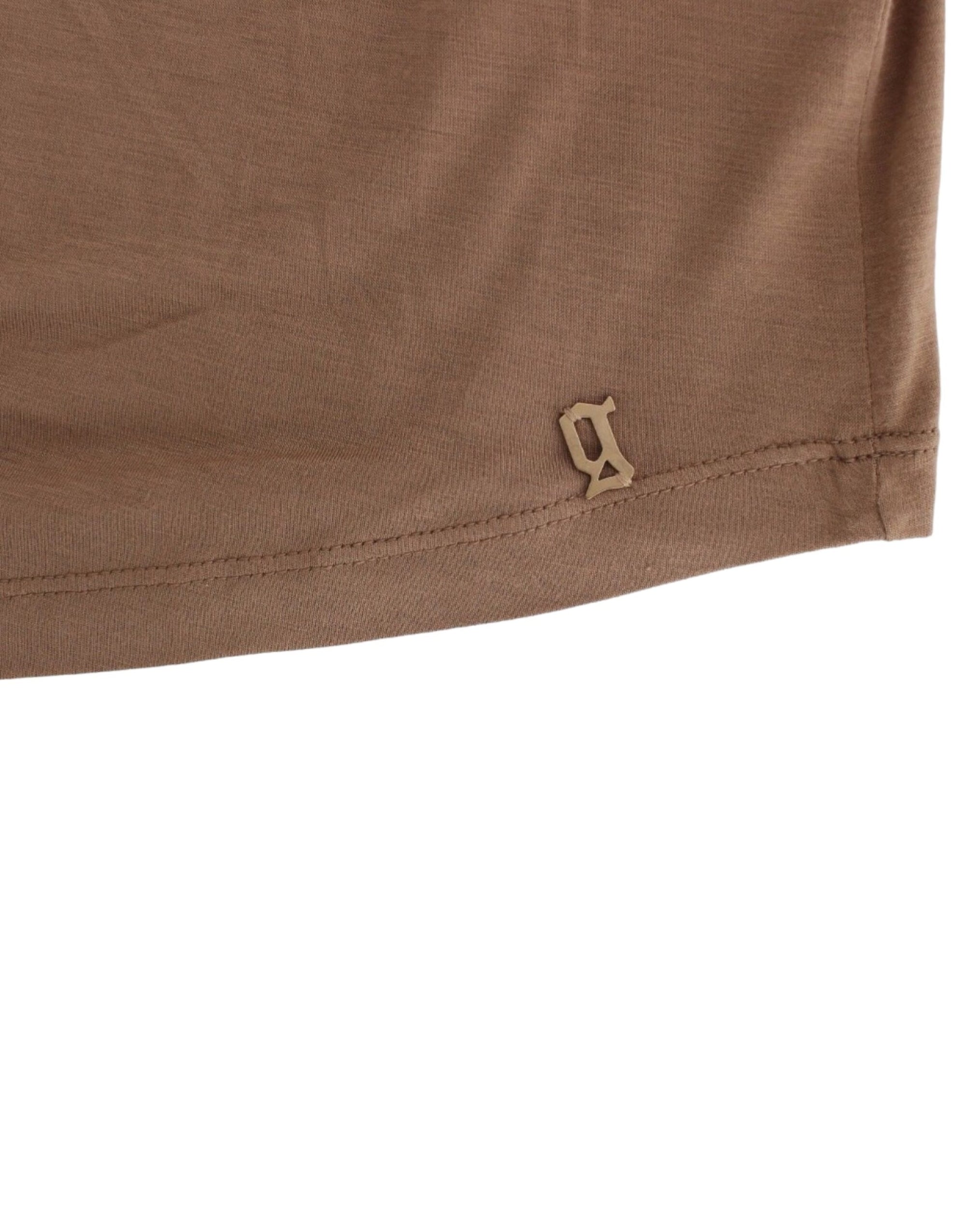 John Galliano Elegantes kurzärmeliges braunes Rayon-Top - Siebentaschen