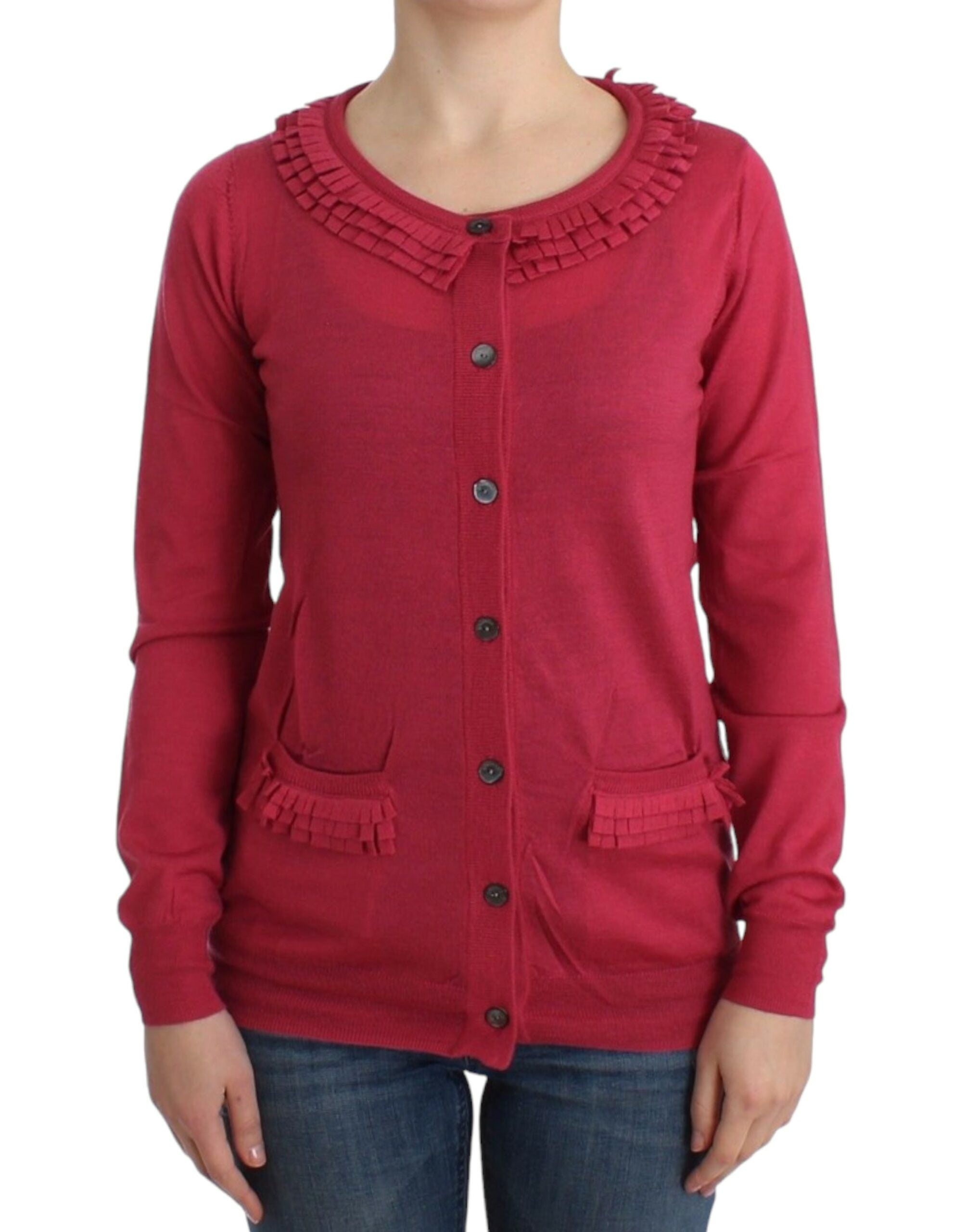 John Galliano Strickjacke aus Wolle mit Rüschen in Rosa - Siebentaschen