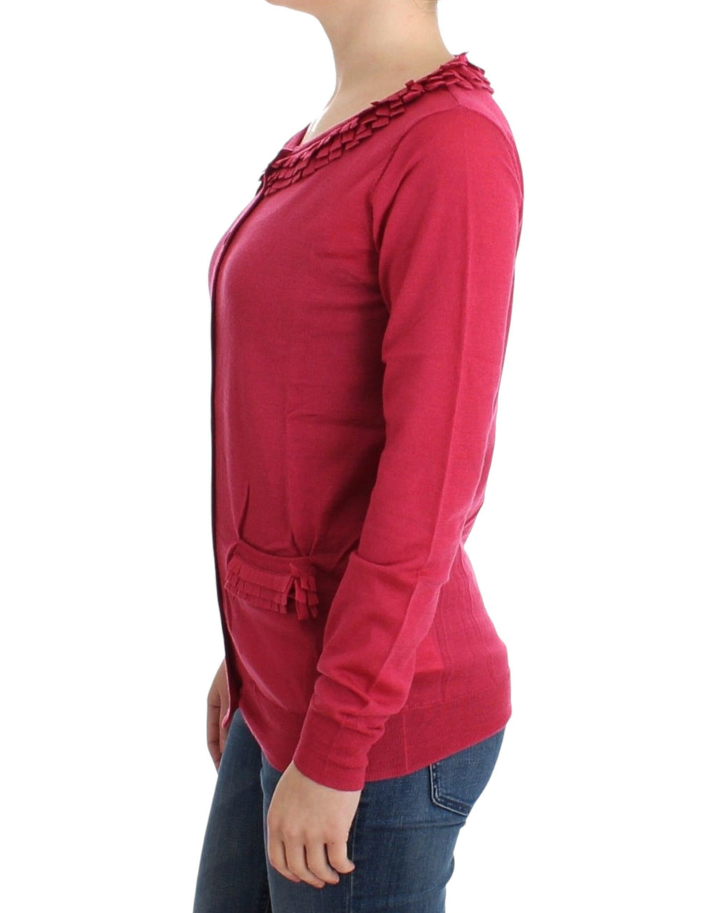 John Galliano Strickjacke aus Wolle mit Rüschen in Rosa - Siebentaschen