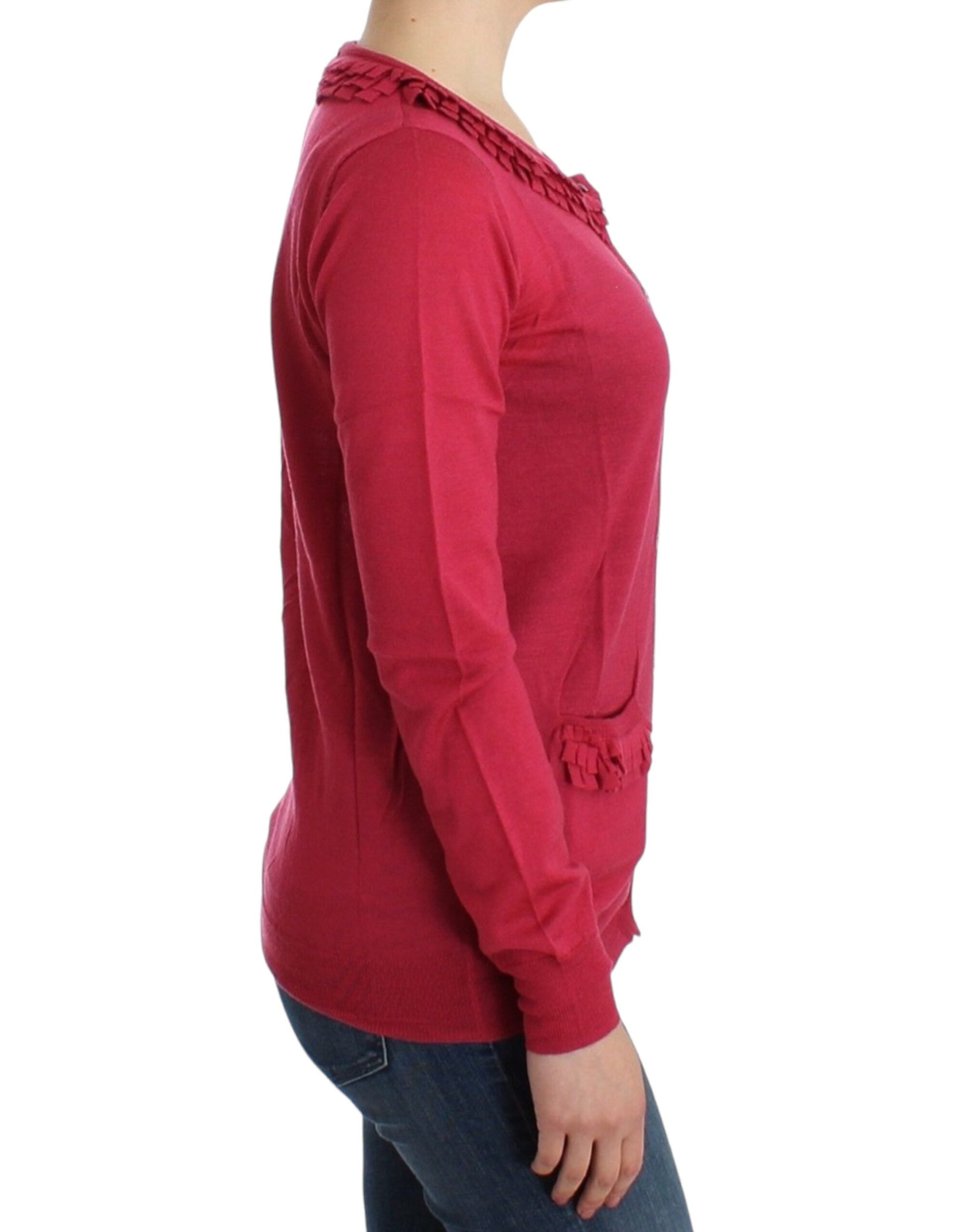 John Galliano Strickjacke aus Wolle mit Rüschen in Rosa - Siebentaschen