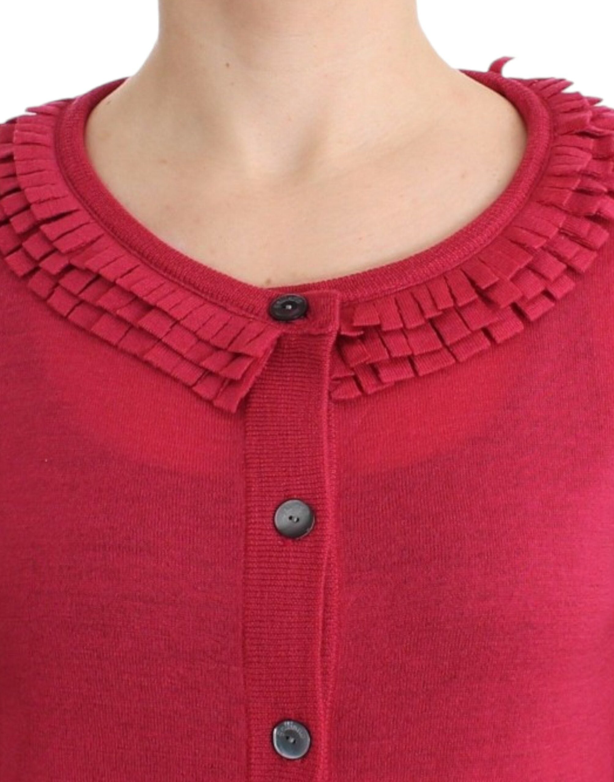 John Galliano Strickjacke aus Wolle mit Rüschen in Rosa - Siebentaschen