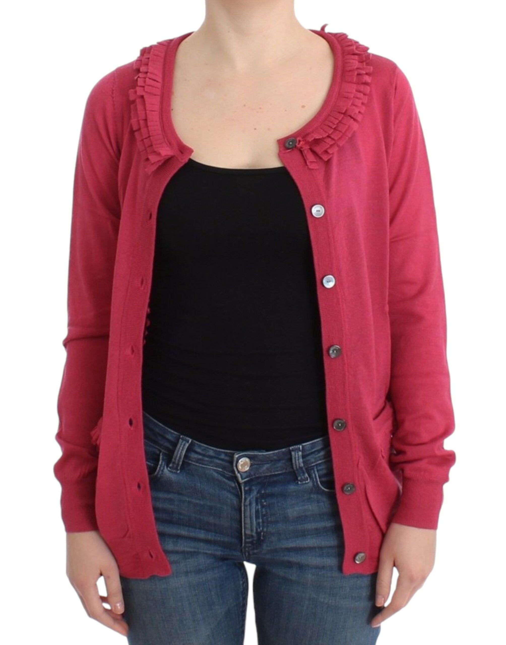 John Galliano Strickjacke aus Wolle mit Rüschen in Rosa - Siebentaschen