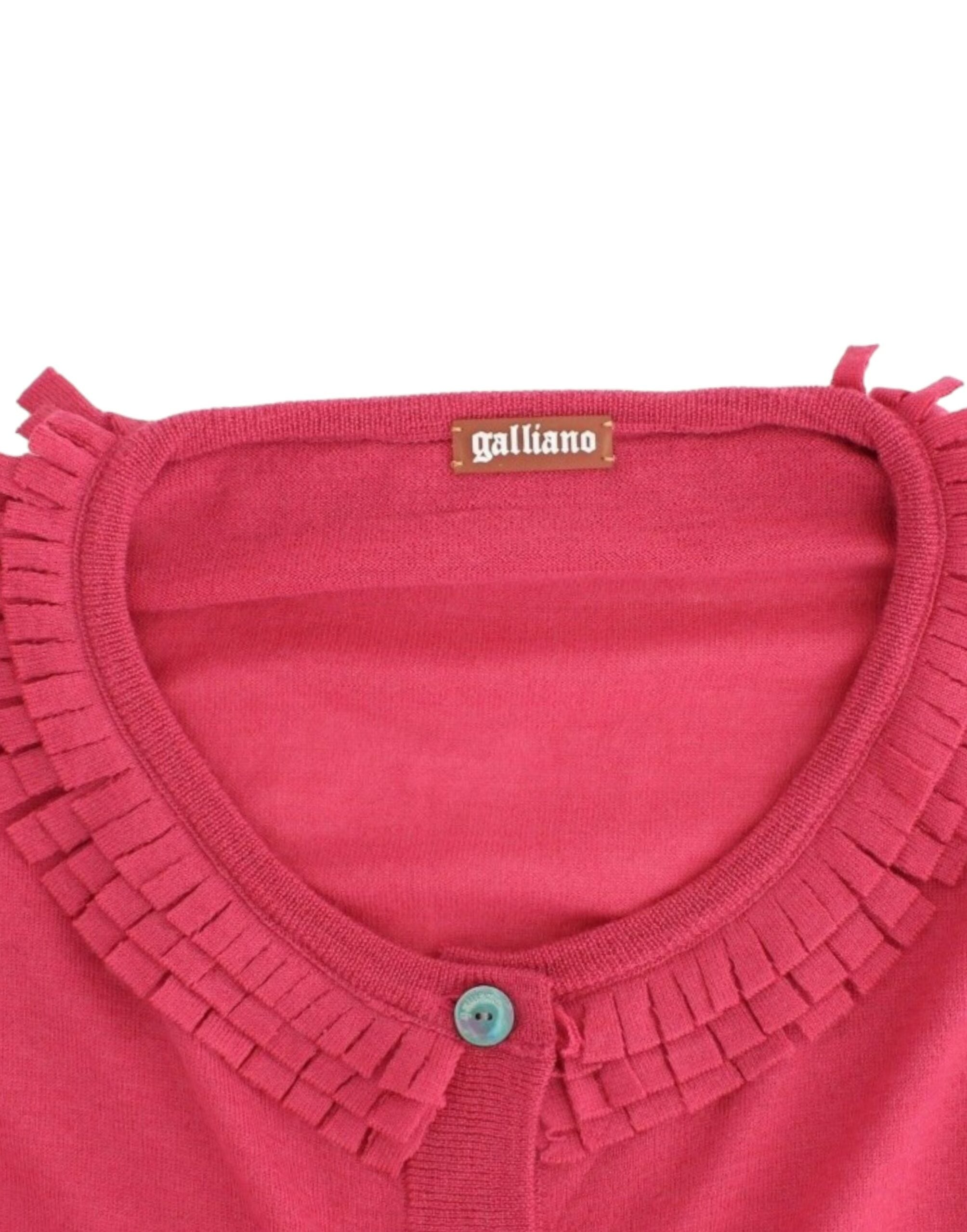John Galliano Strickjacke aus Wolle mit Rüschen in Rosa - Siebentaschen