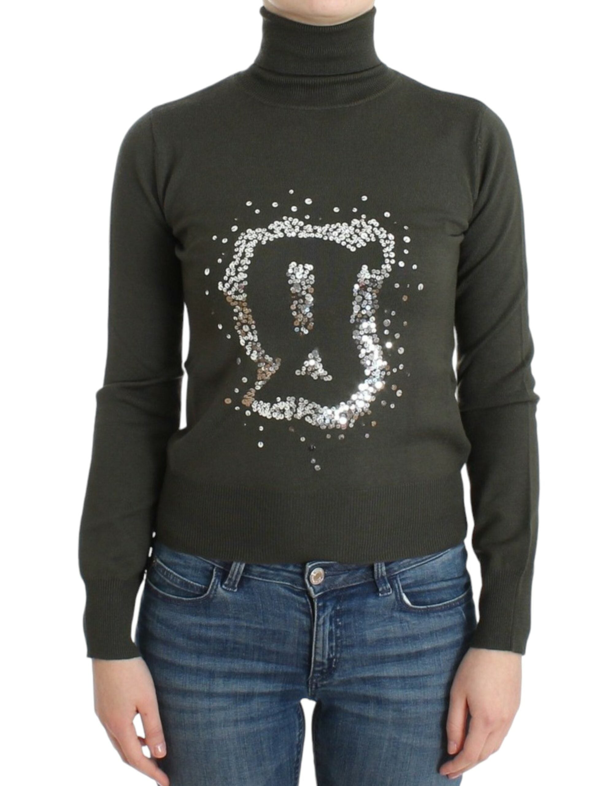 John Galliano Schicker grüner Rollkragenpullover aus Schurwolle - Siebentaschen