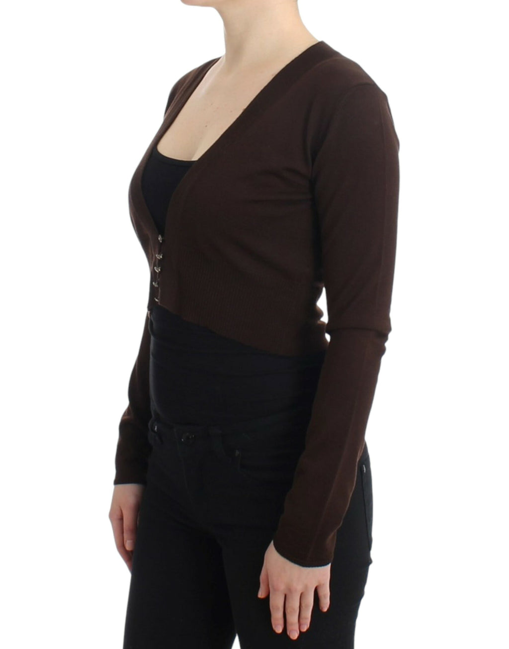 Cavalli – Eleganter, kurzer Cardigan aus Schurwolle in Braun